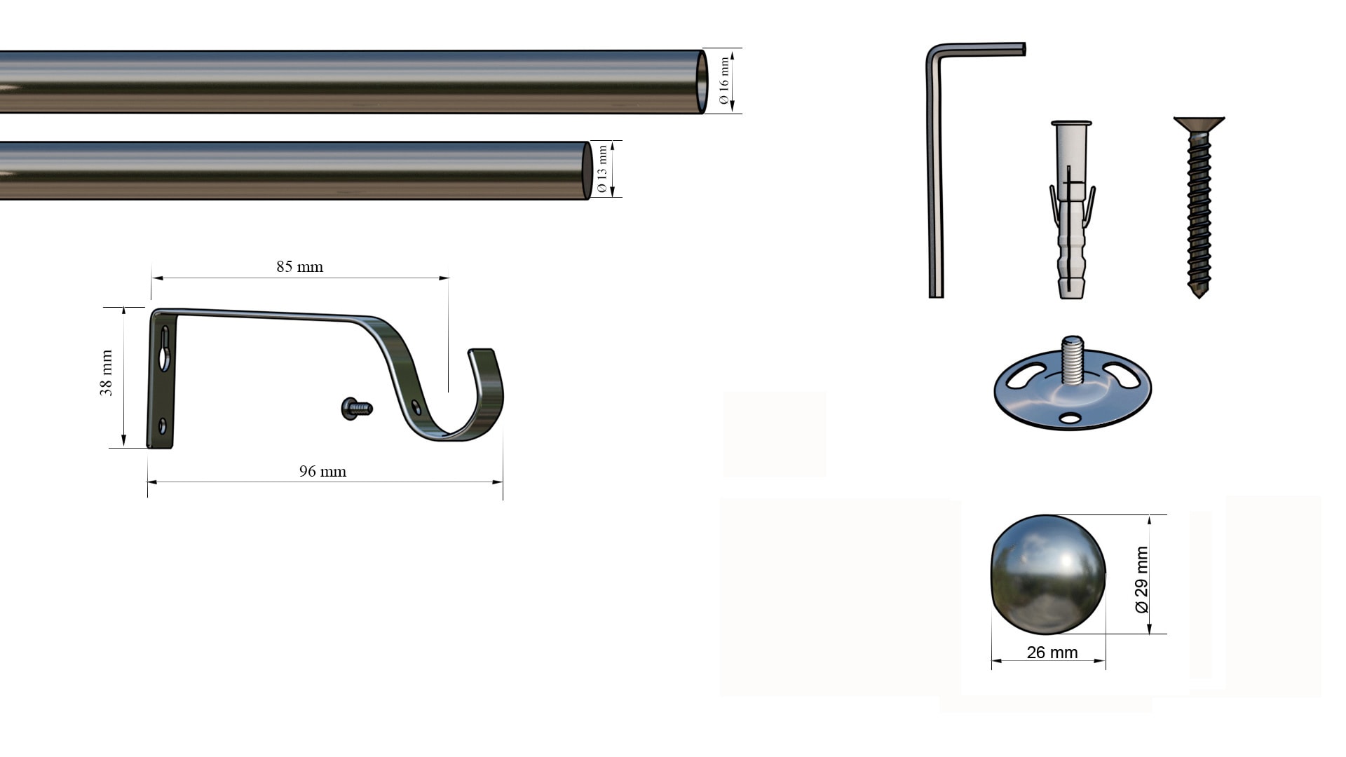 indeko Gardinenstange »Formentor« Ø 16 mm 1 läufig-läufig ausziehbar stufenlos verstellbare Teleskopstange