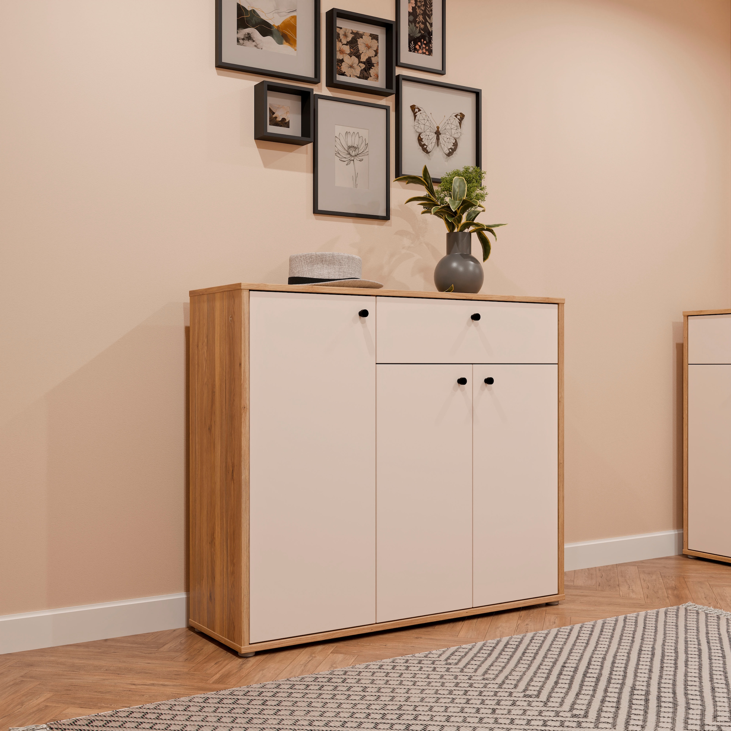 FORTE Schuhschrank Metallgriffe Schwarz B/H/T 113,4/98,3/34,9cm Soft Close, Vollauszug