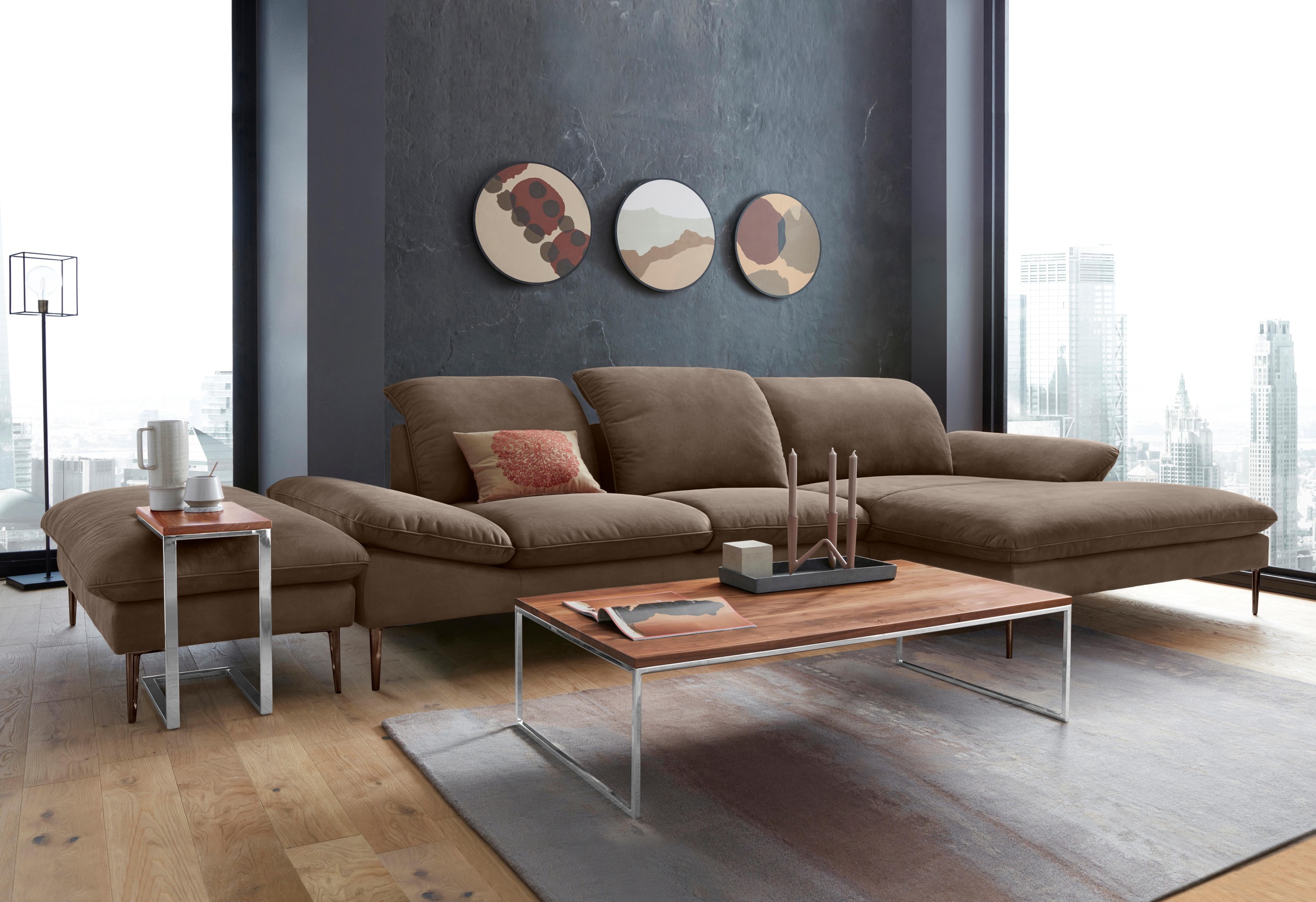 W.SCHILLIG Ecksofa »enjoy&MORE, Designsofa, bequem, elegant und zeitlos, L-Form«, Sitztiefenverstellung, Füße bronze pulverbeschichtet, Breite 340 cm
