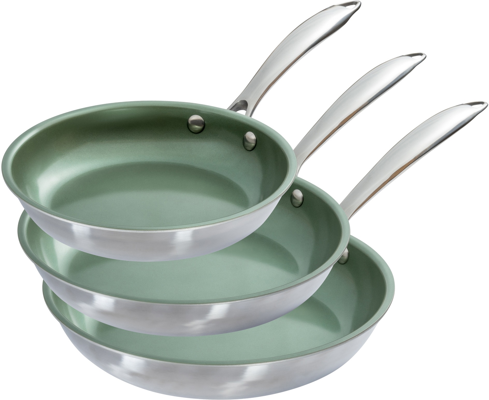 JUST VEGAN Pfannen-Set »CeraVegan«, Edelstahl 18/8, (Set, 3 tlg.), pflanzliche Keramikbeschichtung, Induktion, 20/24/28 cm