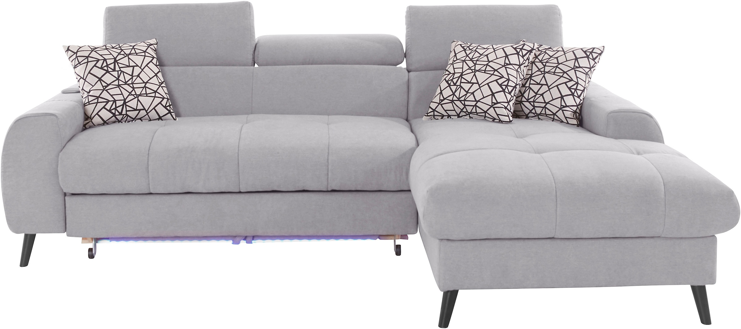 COTTA Ecksofa »Mia L-Form mit 3 Zierkissen«, wahlweise mit Bettfunktion, Bettkasten, Beleuchtung & Wireless-Charger
