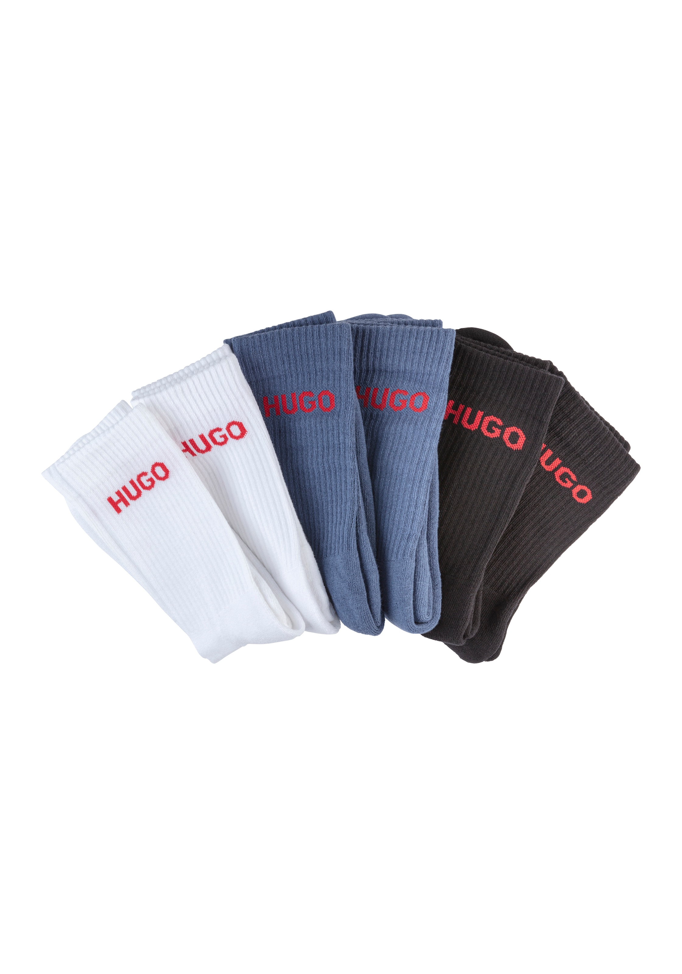 HUGO Underwear Socken »6P QS RIB LOGO CC«, (Packung, 6er Pack), mit eingestricktem HUGO Logo