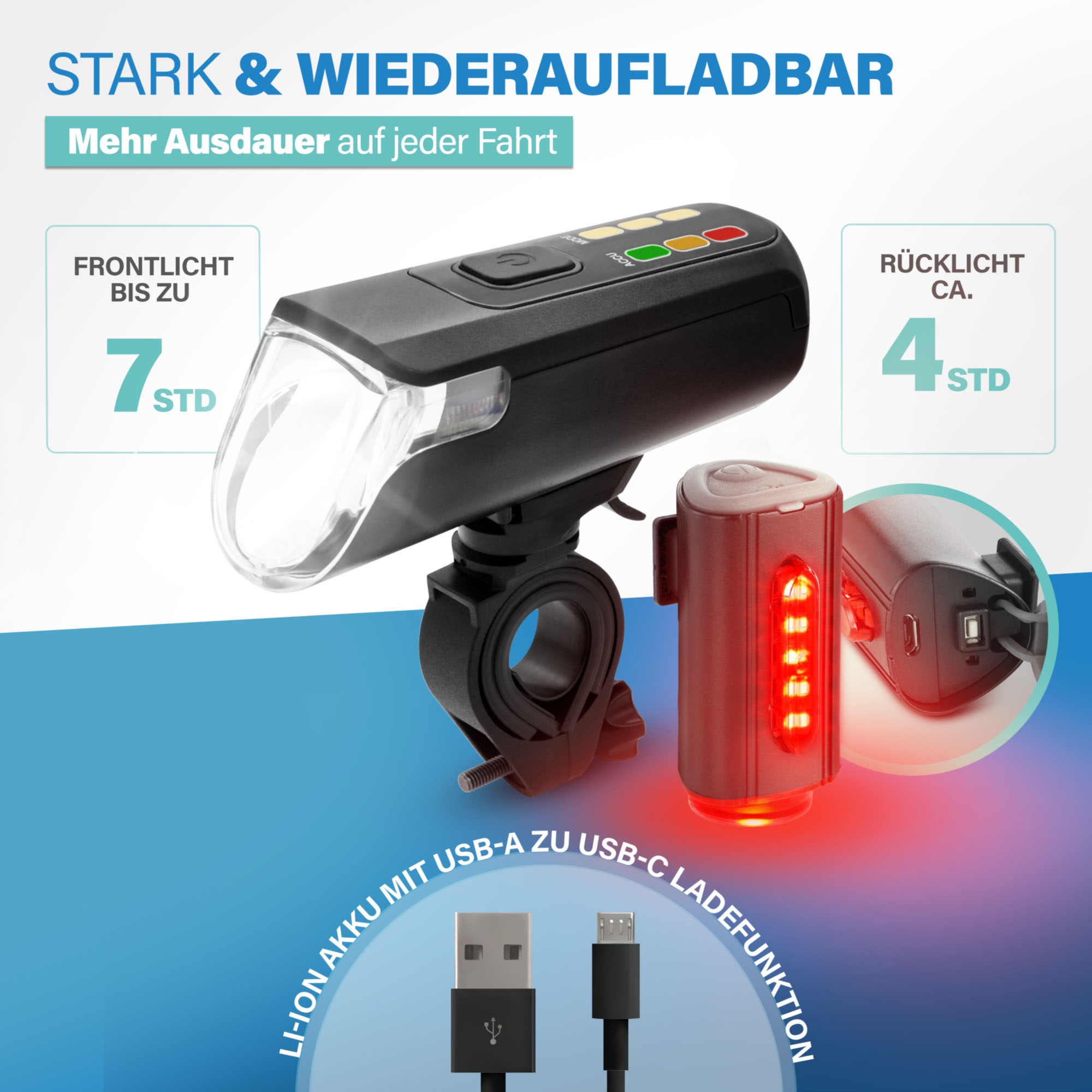 FISCHER Fahrrad Fahrradbeleuchtung »Akku-USB-LED Bel.-Set Bodenbel. 60 Lux«