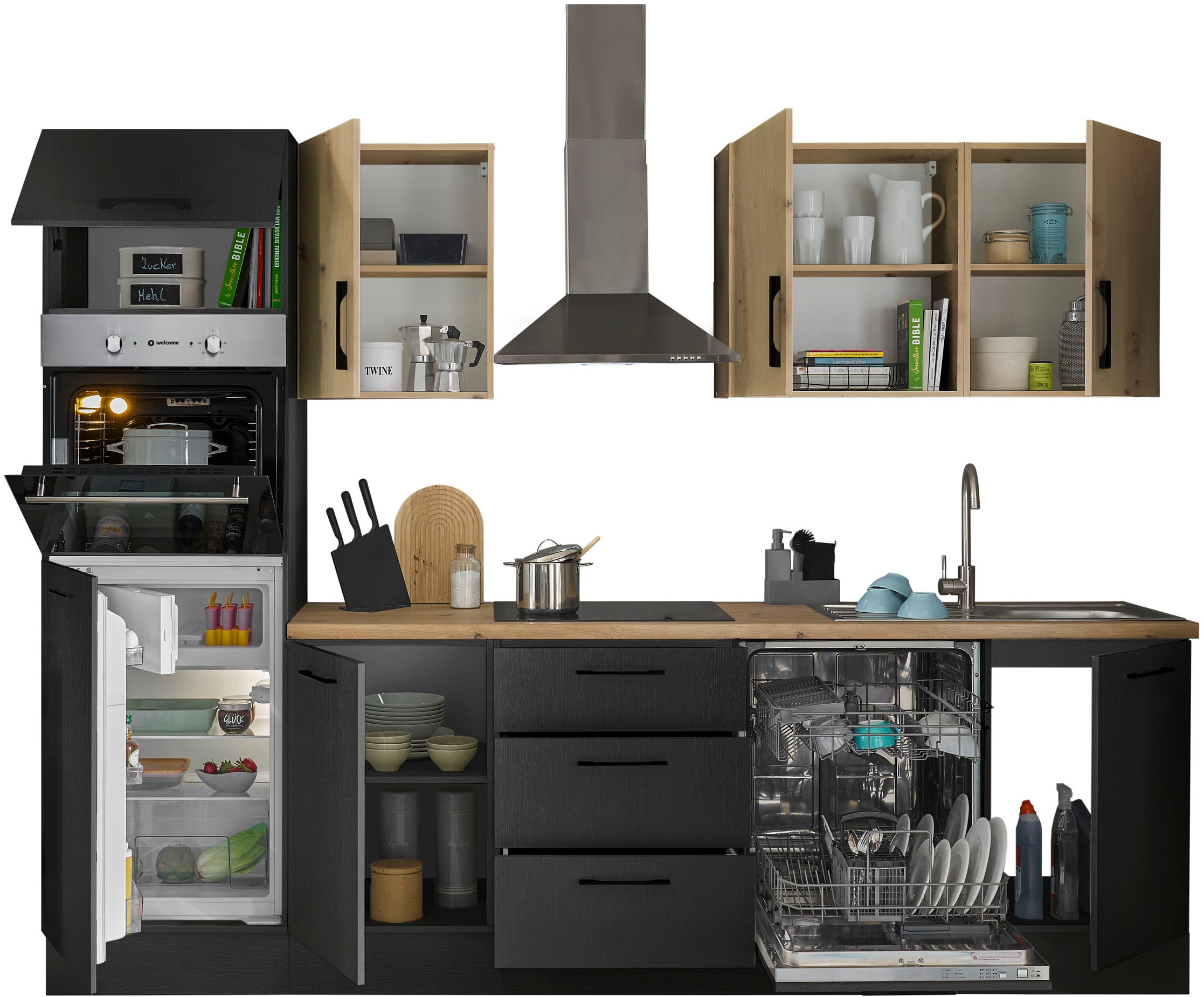 BASIC by Balculina Küchenzeile »Turin« Breite 280 cm, wahlweise mit E-Geräten