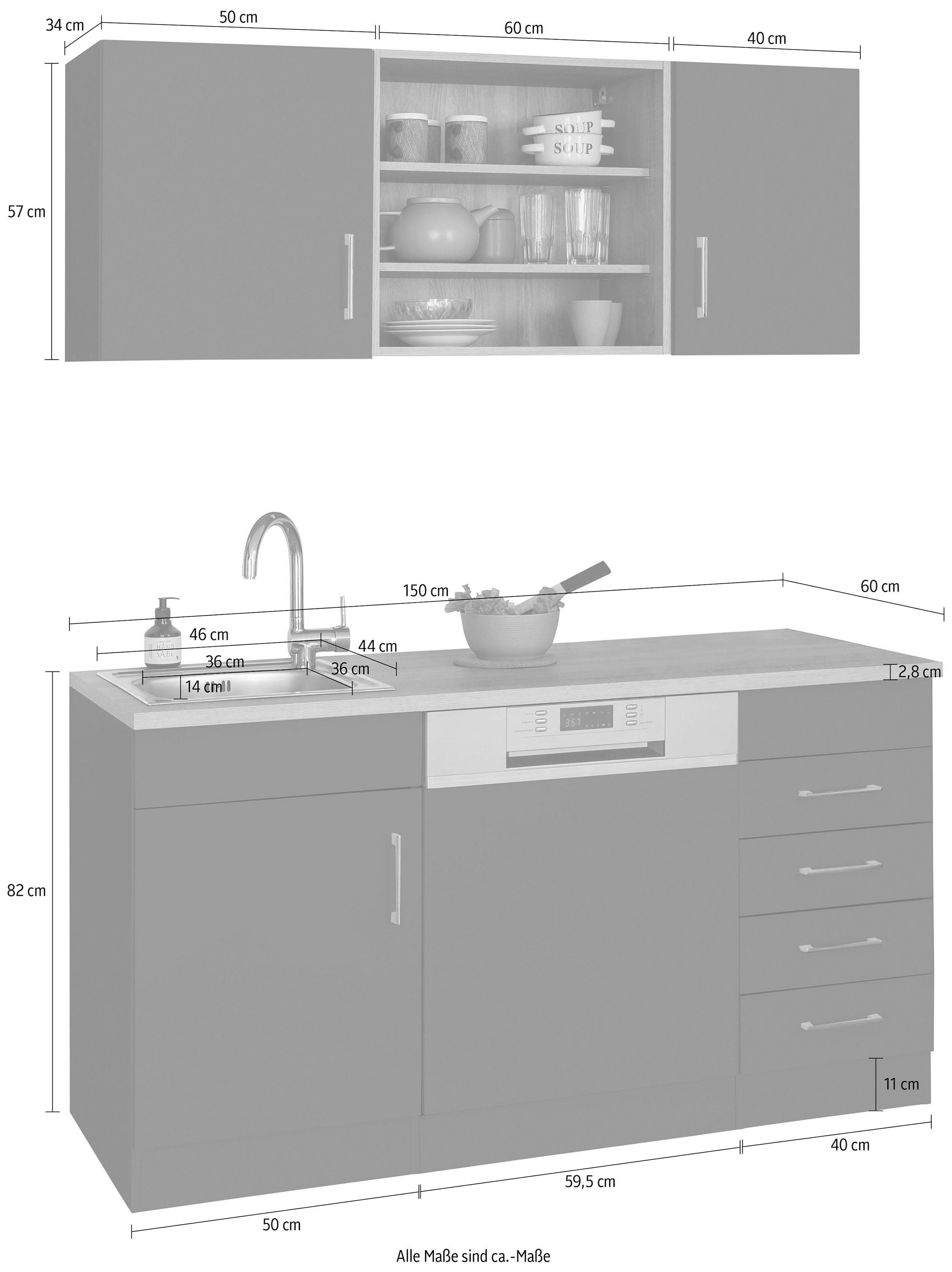 KOCHSTATION Pantryküche »KS-Mali«, Breite 150 cm, mit E-Geräten