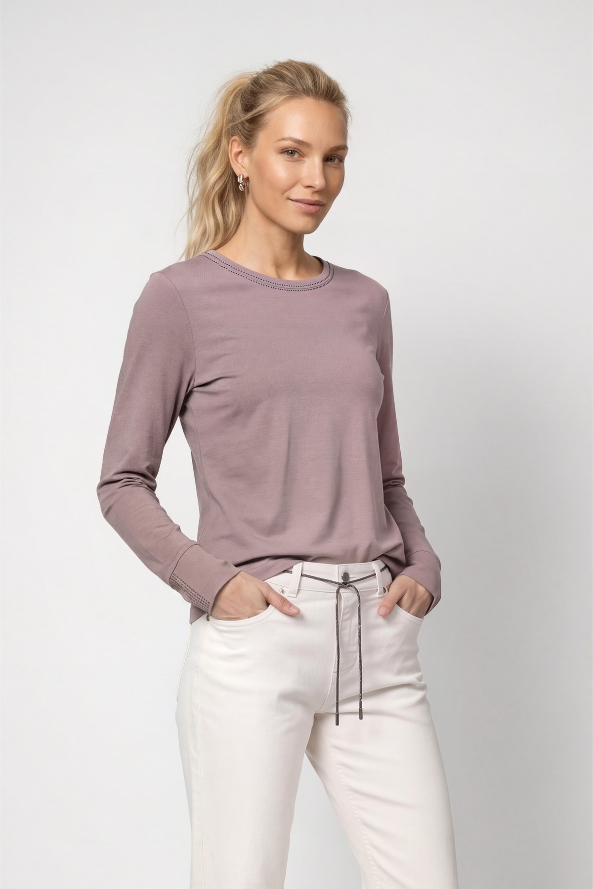 Monari Langarmshirt »Shirt Basic Schmuck« Regular fit mit Rundhalsausschnitt