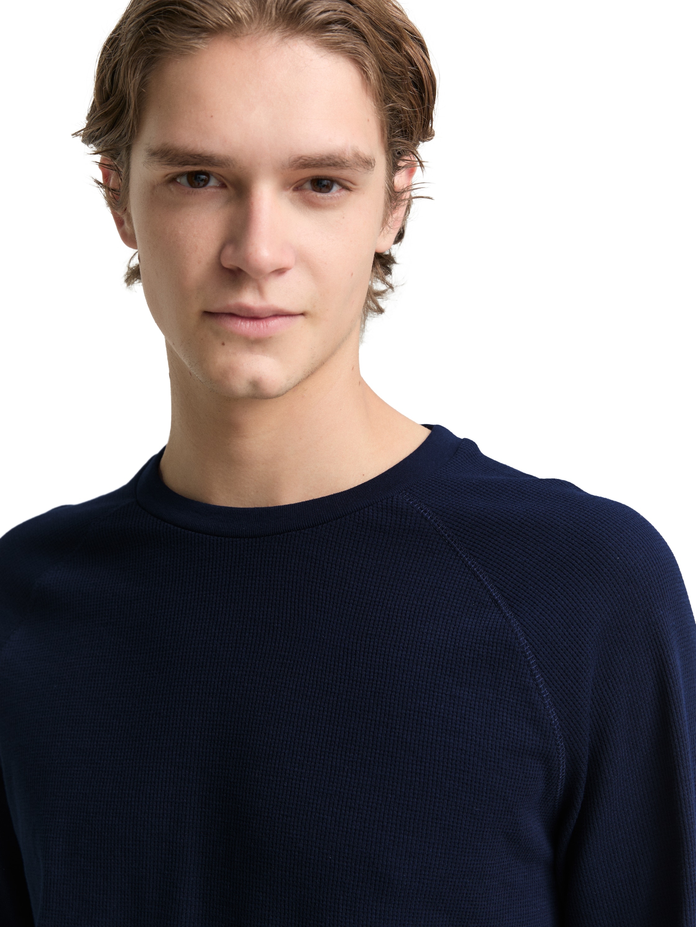 TOM TAILOR Denim Rundhalsshirt mit Logo Stickerei