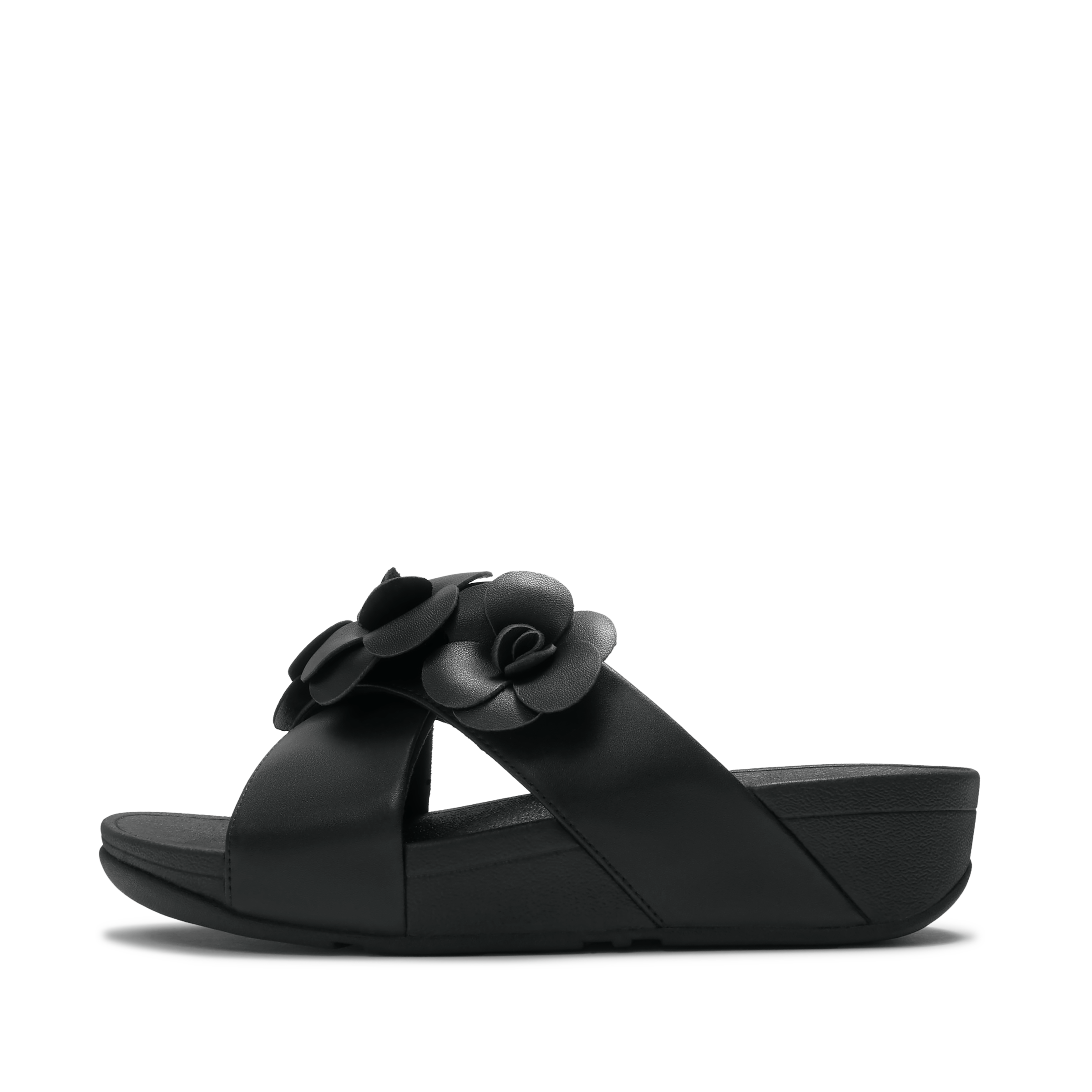 Fitflop Pantolette »LULU FLOWER CROSS SLIDES«  Keilabsatz, Sommerschuh, Schlupfschuh mit dekorativen Blüten