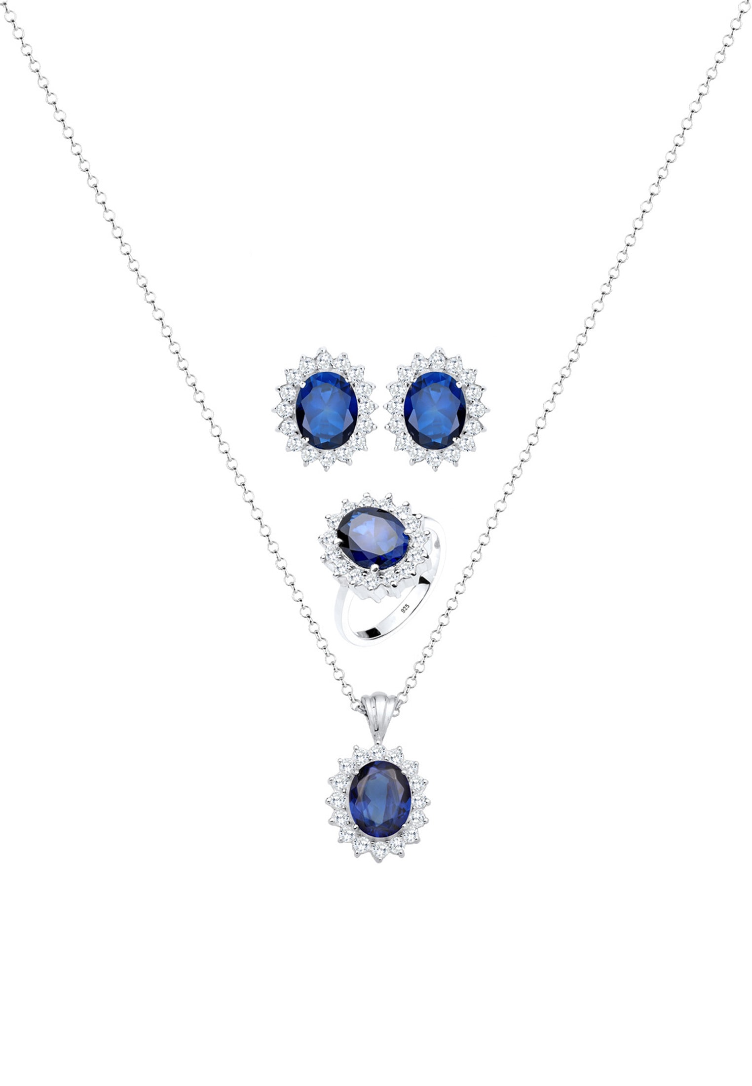 Elli Ohrring und Ketten Set »Schmuckset Zirkonia Synthetischer Saphir Blau 925 Sterling Silber«
