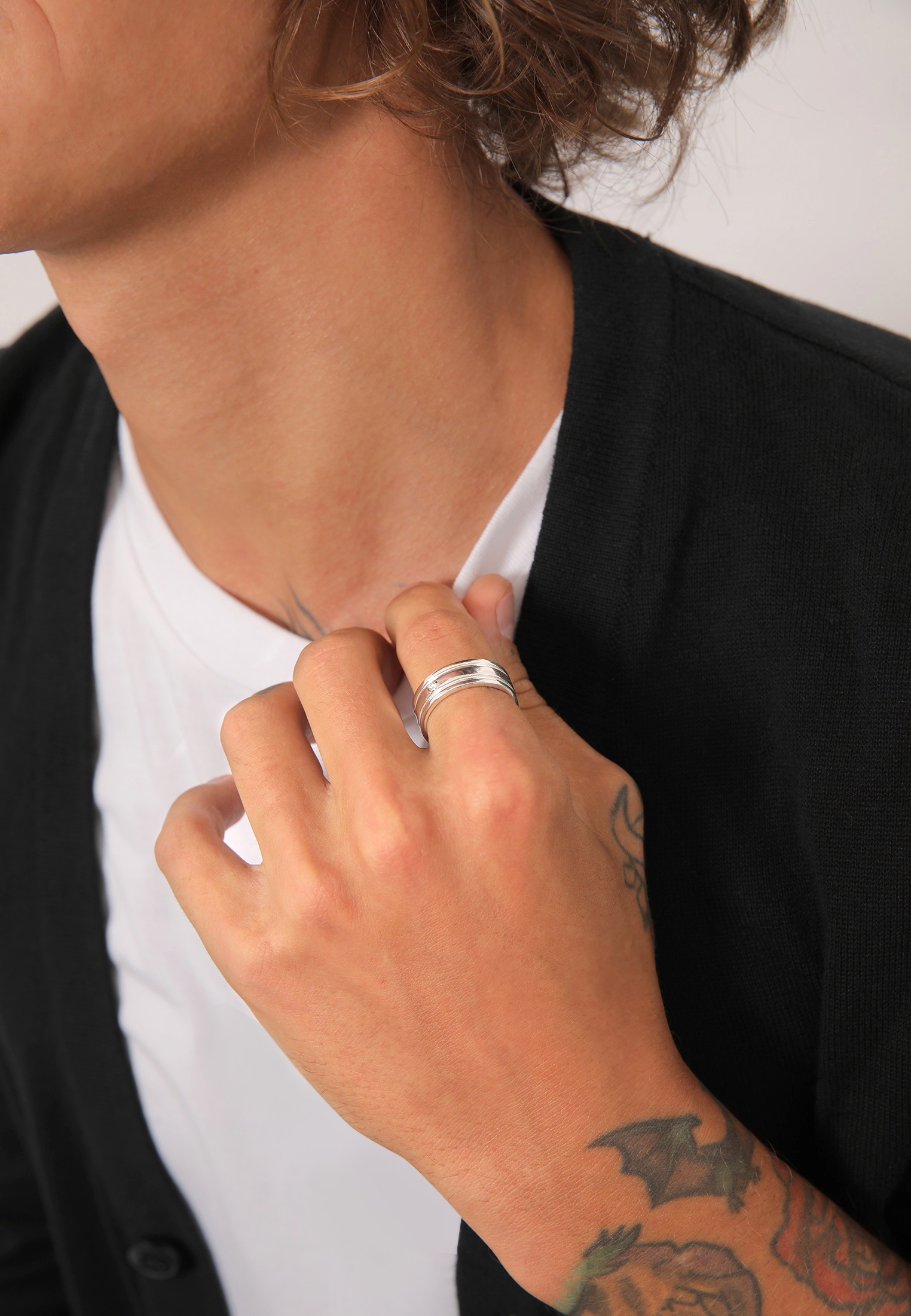 Kuzzoi Silberring »Ring Herren Bandring Massiv Diamant 925 Silber«