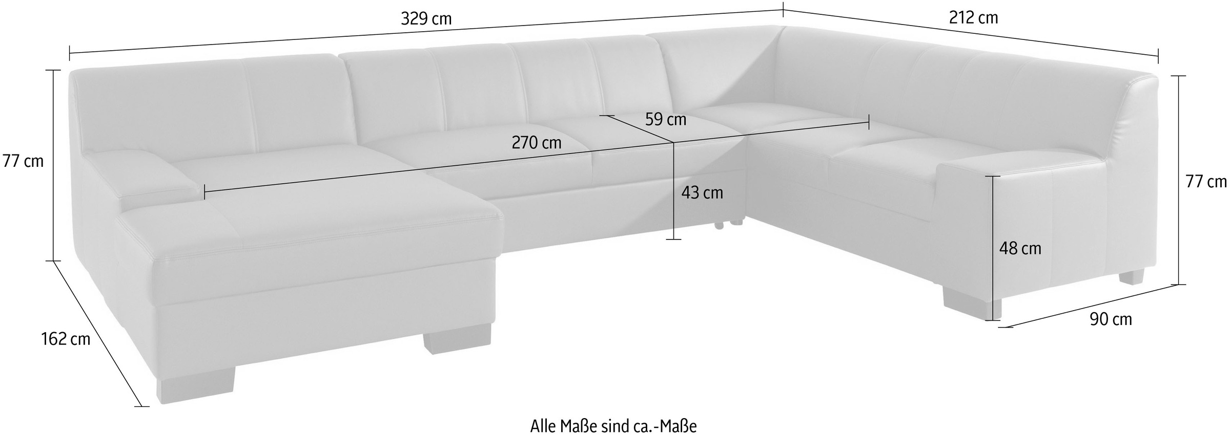 DOMO collection Wohnlandschaft »Norma Top, elegant und modern, flache Armlehnen, komfortabel, U-Form«, wahlweise mit Bettfunktion, mit viel Platz