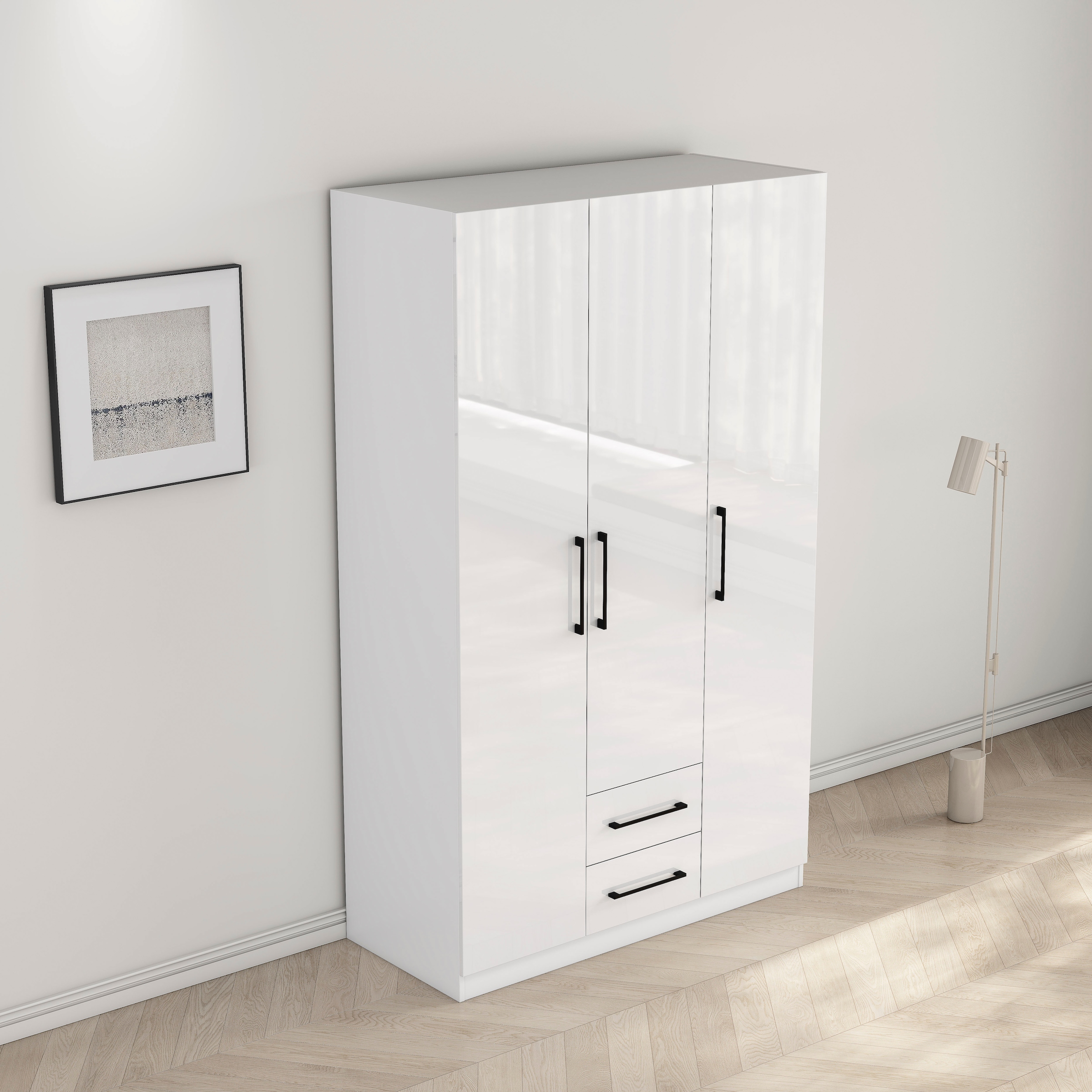 OTTO home Kleiderschrank »Sylt Schlafzimmerschrank Garderobe Schrank hochglanz« hochwertige schwarze Metallgriffe,  Drehtürenschrank mit perfekter Innenausstattung, Breite 120cm