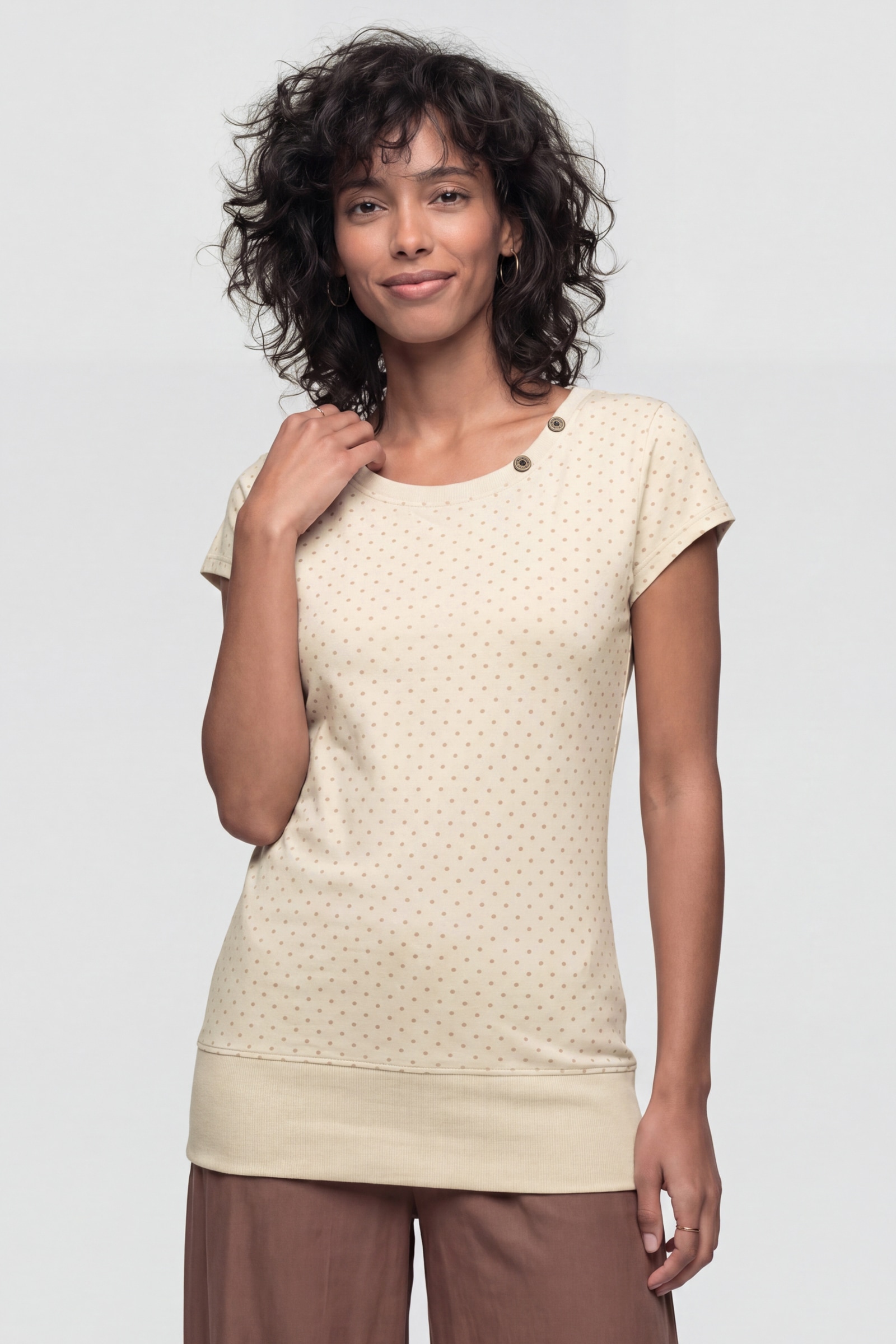 Alife & Kickin Rundhalsshirt Kurzarm mit Polka-Dot-Allover-Print, Scoop-Neck und Rippbund