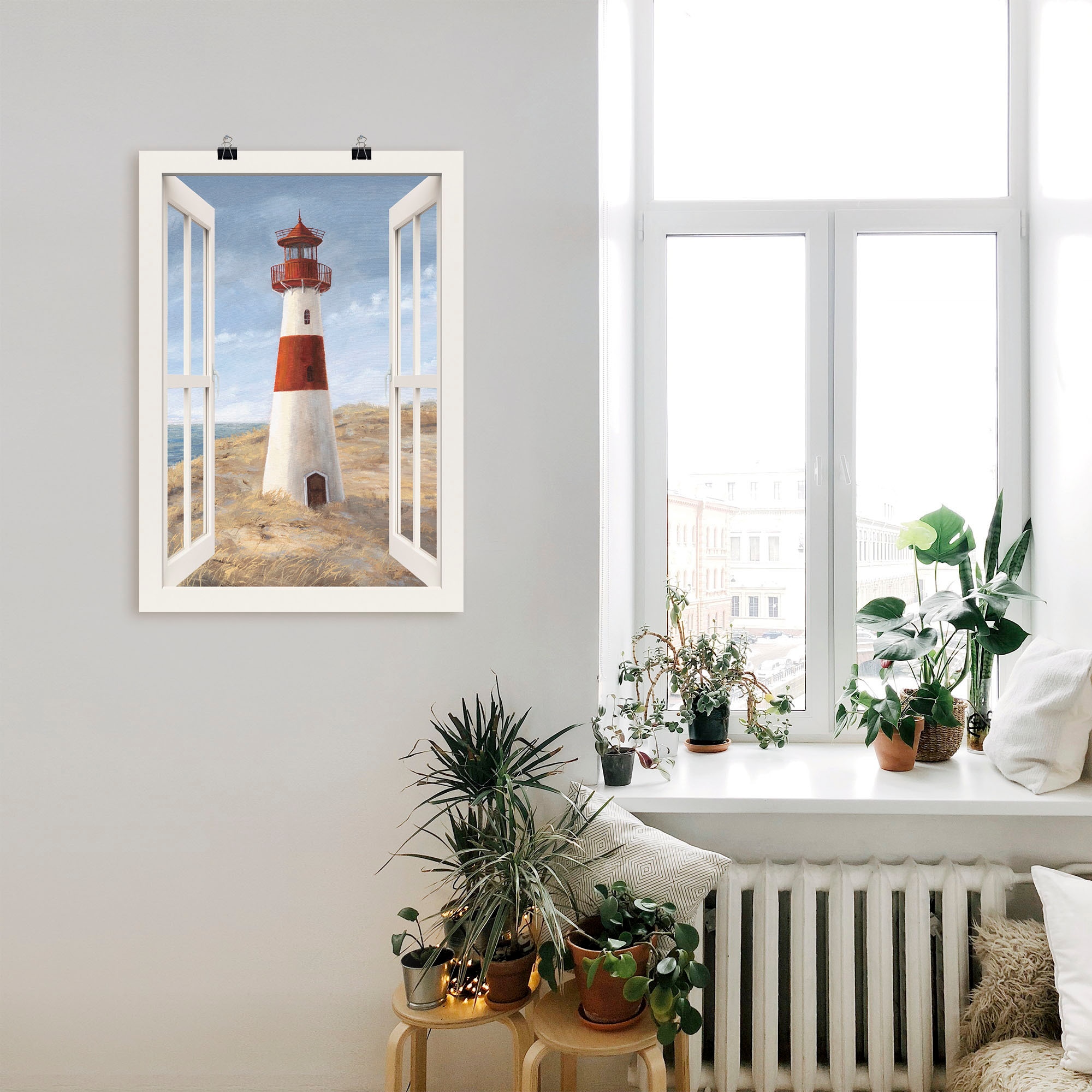 Artland Wandbild »Leuchtturm I Fensterblick« Gebäude 1 Stk. tlg. als Alubild, Leinwandbild, Poster in verschied. Größen