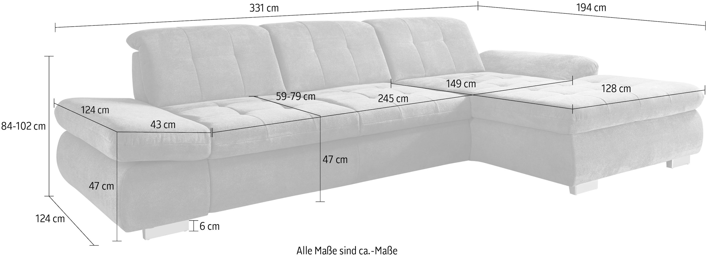 Die PlanBar Ecksofa »MP-IN17004 L-Form«, wahlweise mit Bettfunktion, Sitztiefen- und Kopfteilverstellung