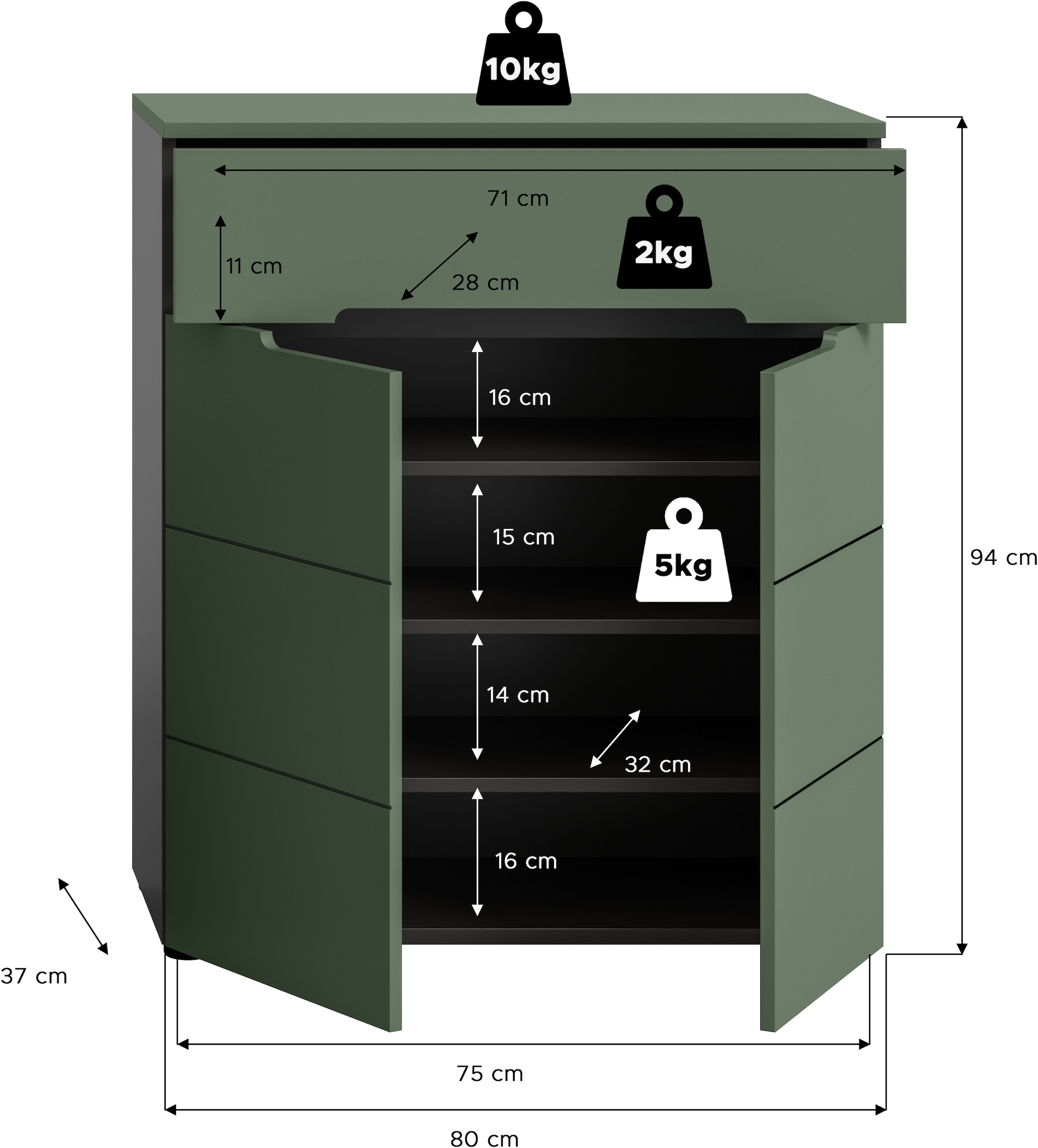 Home affaire Schuhkommode »REHAT, TOPSELLER!, Breite 80cm, 2 Türen, 1 Schubkasten, 4 Fächer« in verschiedenen Farben erhältlich, Platz für ca. 12 Paar Schuhe, 1 Stk. tlg. Schuhschrank, Kommode, Garderobenschrank, Anrichte, Sideboard