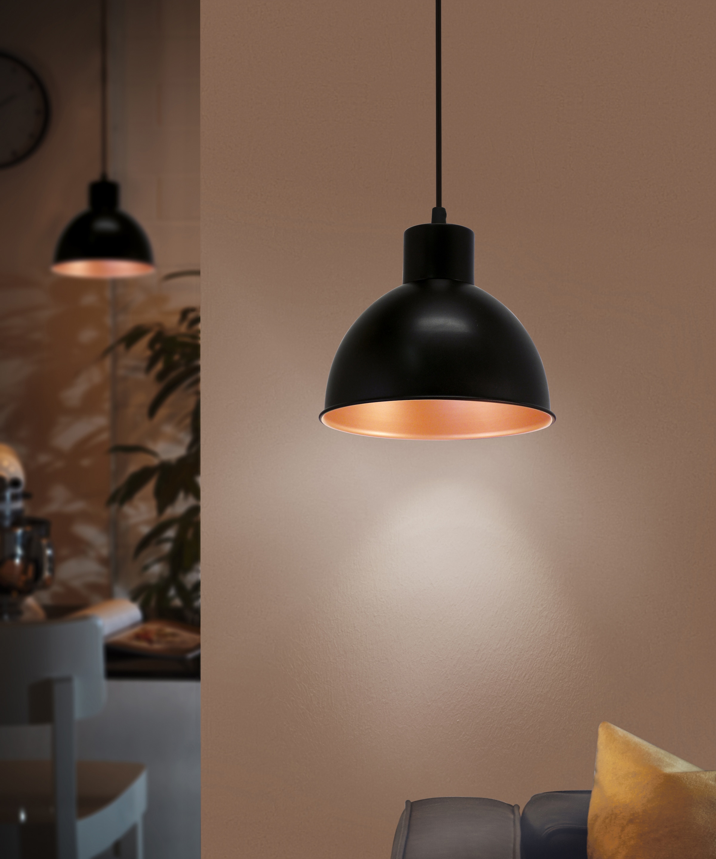 EGLO Pendelleuchte »TRURO 1 Hängelampe, Esstischlampe, Stahl, schwarz, kupfer, E27«, 1 flammig, Leuchtmittel E27 | ohne Leuchtmittel, Wohnzimmerlampe, 1 flammig, Vintage, Industrial, Retro, 110x21cm