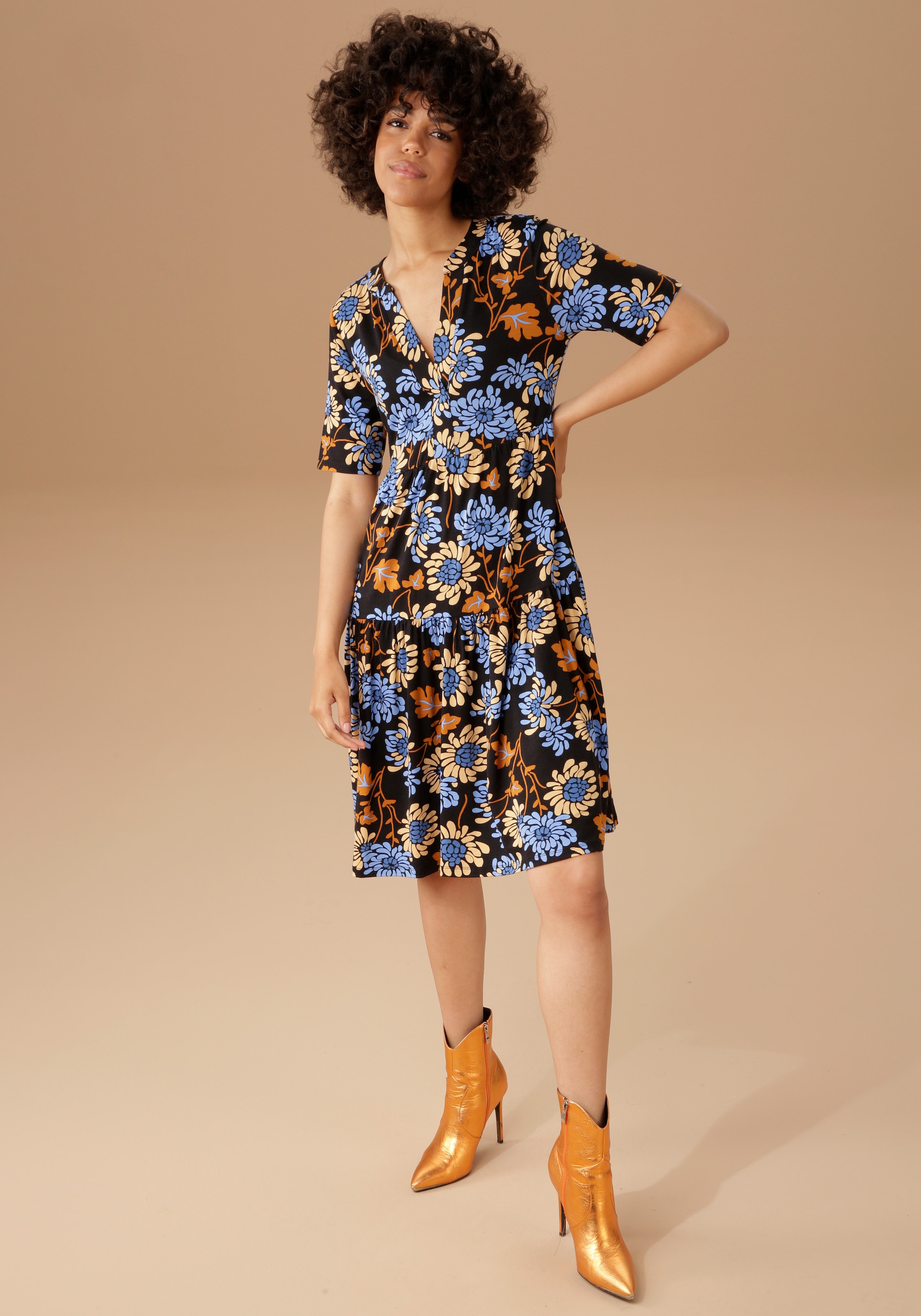 Aniston CASUAL Jerseykleid, mit graphischem kaufen OTTO Shop Online Blumendruck im