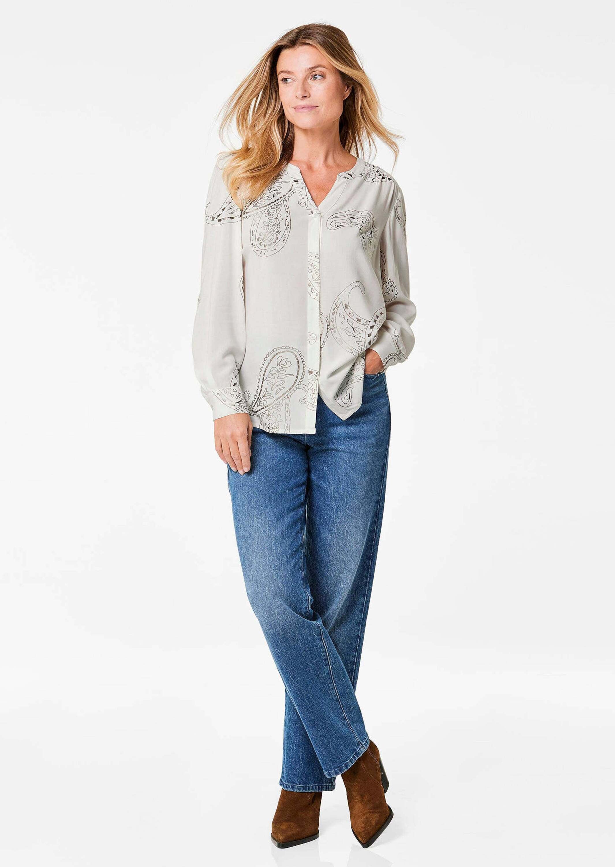 GOLDNER Schlupfbluse »Kurzgröße Bluse« Mit schimmernden Druck