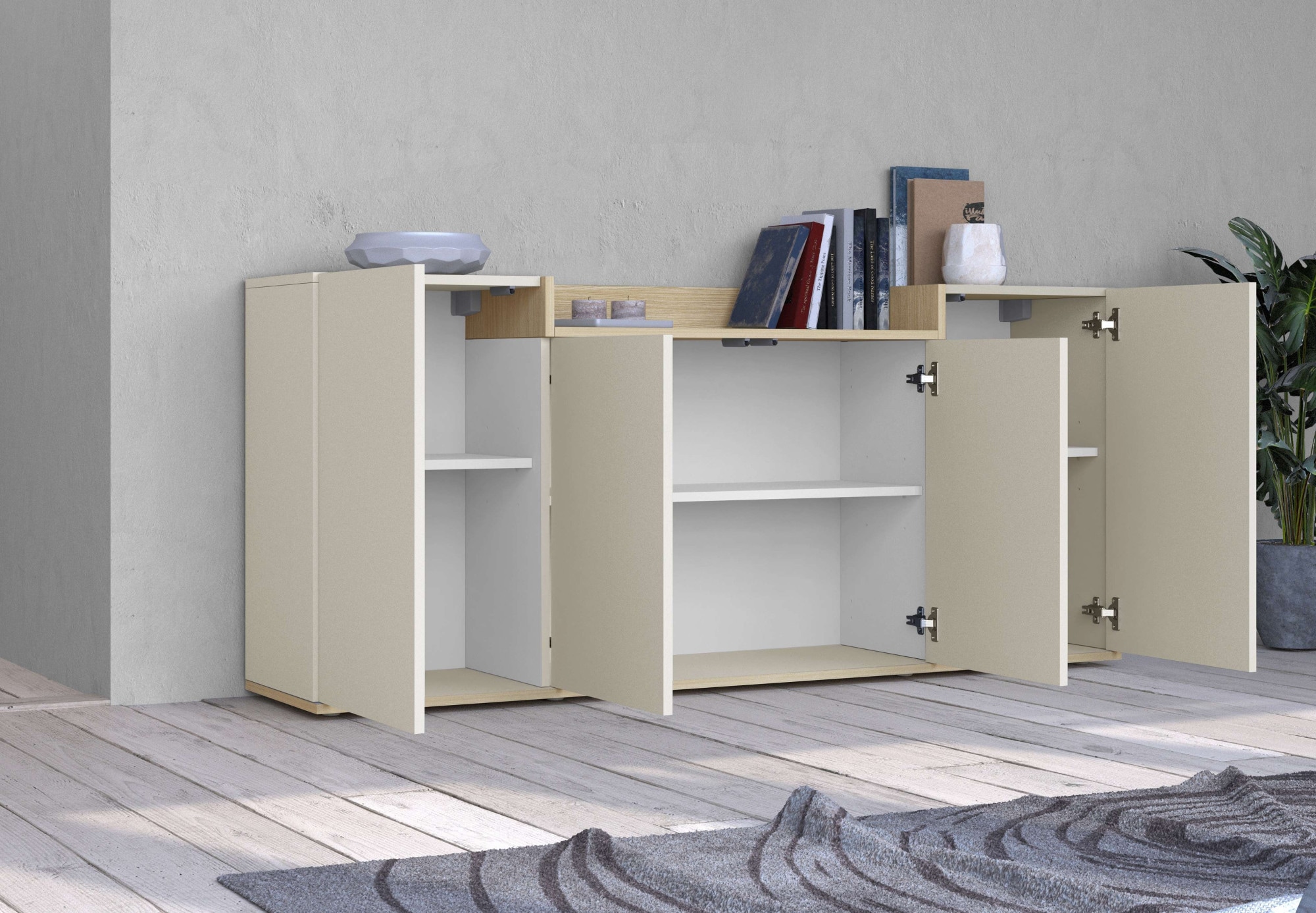 OTTO home Sideboard »BOLSENA, Kommode, Schrank,Lowboard mit 6 Fächer und offenes Ablagefach« 1 Stk. tlg. stehend/hängend montierbar, Made in Italy, B/T/H: 160 × 35 × 71,2 cm