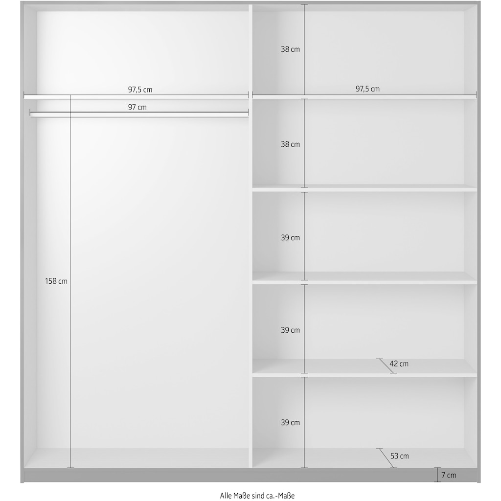 Helvetia Schwebetürenschrank Beta, mit Spiegelelement, inkl. 1 Kleiderstange und 5 Einlegeböden