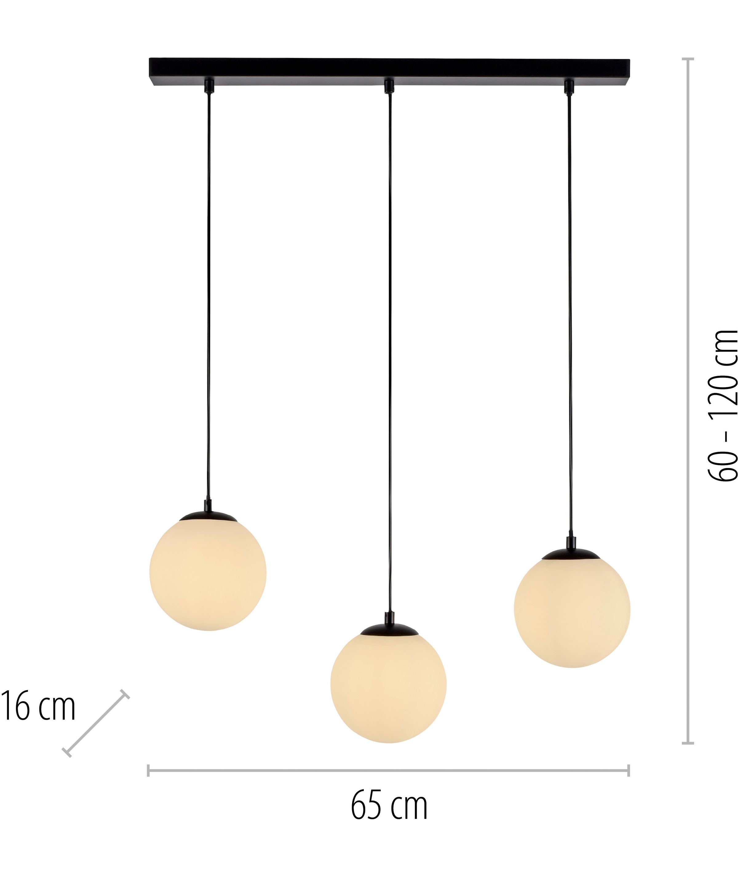 my home Pendelleuchte »Nymölla«, 3 flammig, Leuchtmittel E14 | ohne Leuchtmittel, Hängeleuchte mit großen Glaskugeln, amberfarben oder opal matt weiß