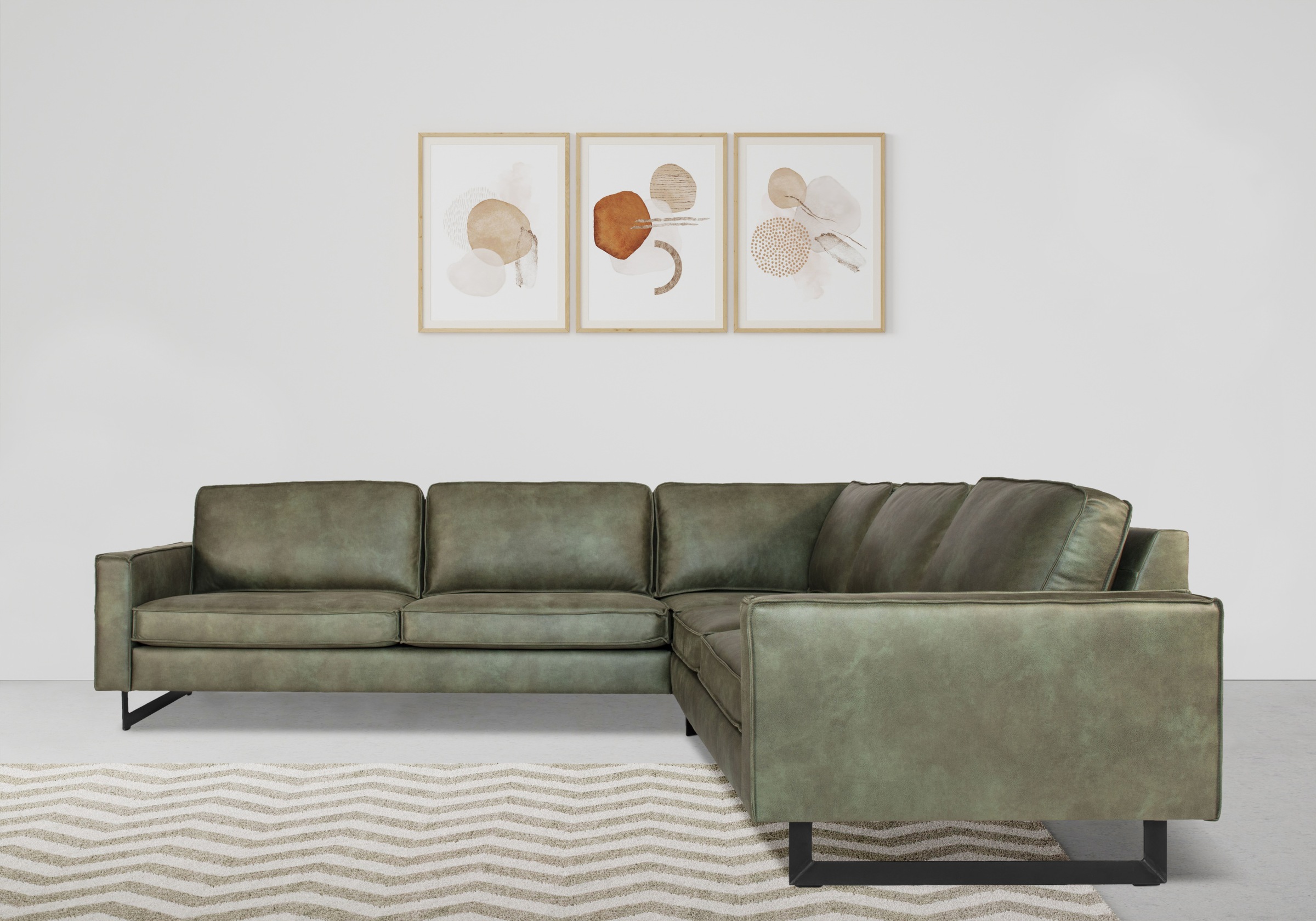 Places of Style Ecksofa »Pinto, XXL, 250/290 cm, langer Schenkel, Ottomane«, Cord, Chenille, Lederoptik, mit Keder, Metallfüße, Wellenunterfederung