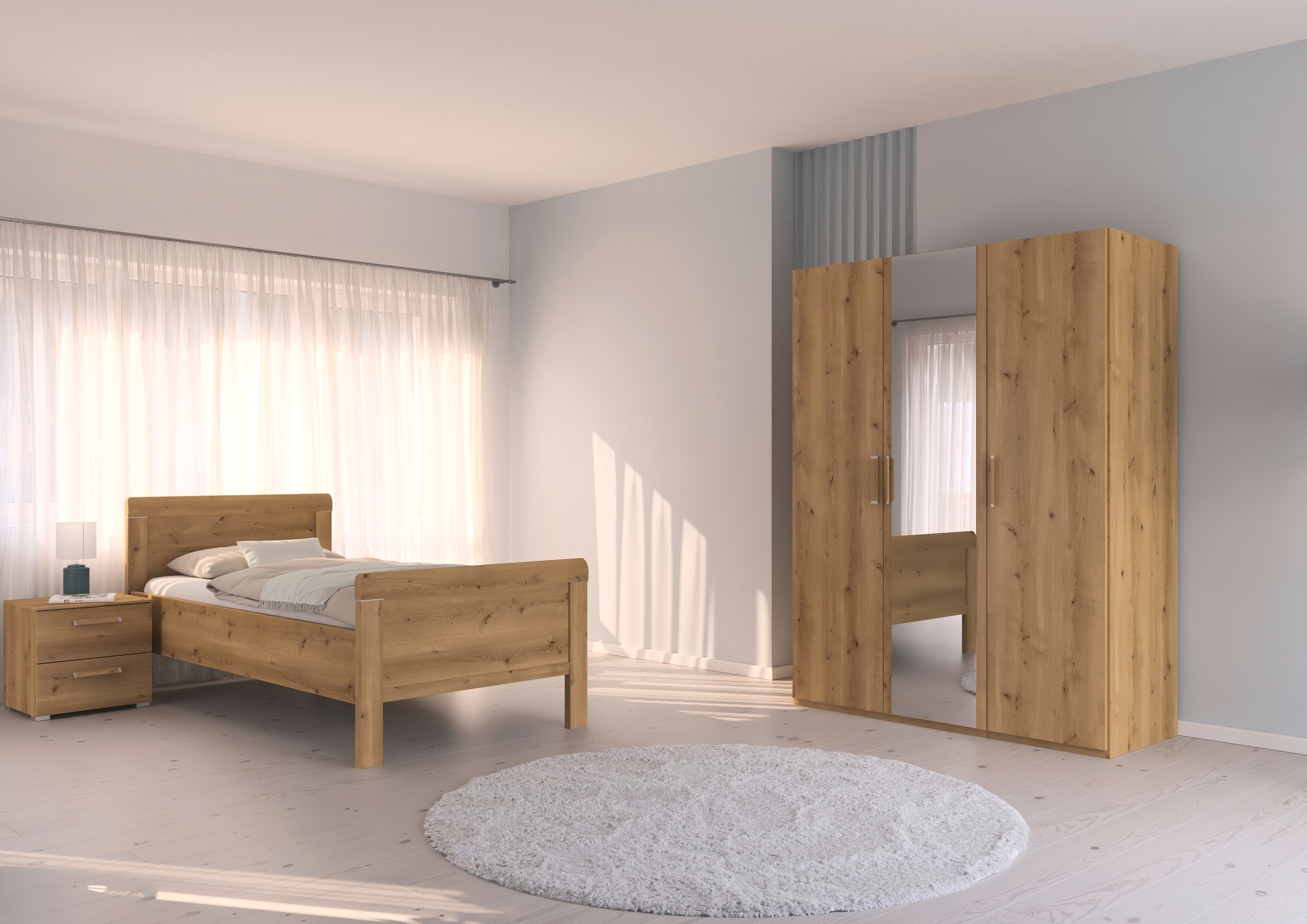 rauch Schlafzimmer-Set »Komplettschlafzimmer Schlafzimmer EVELYN« Set, inkl. SOFT-CLOSE-FUNKTION, 3 Stk. tlg. Schrank und Bett in 2 Breiten, Nachttisch 2 Schubladen MADE IN GERMANY
