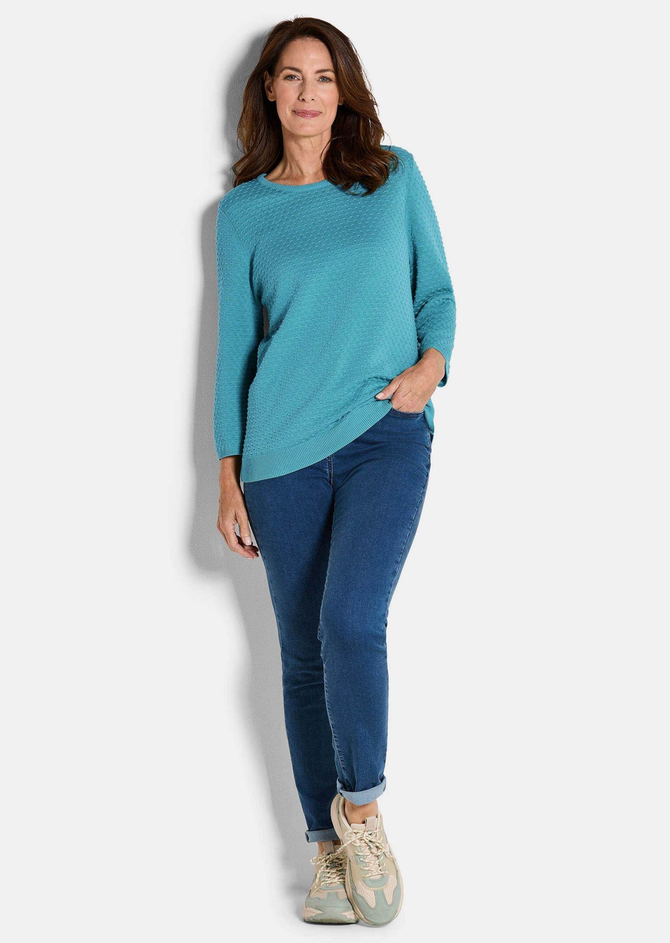 GOLDNER Rundhalspullover »Halbarm Baumwollpullover mit Struktur« Rundhalsausschnitt