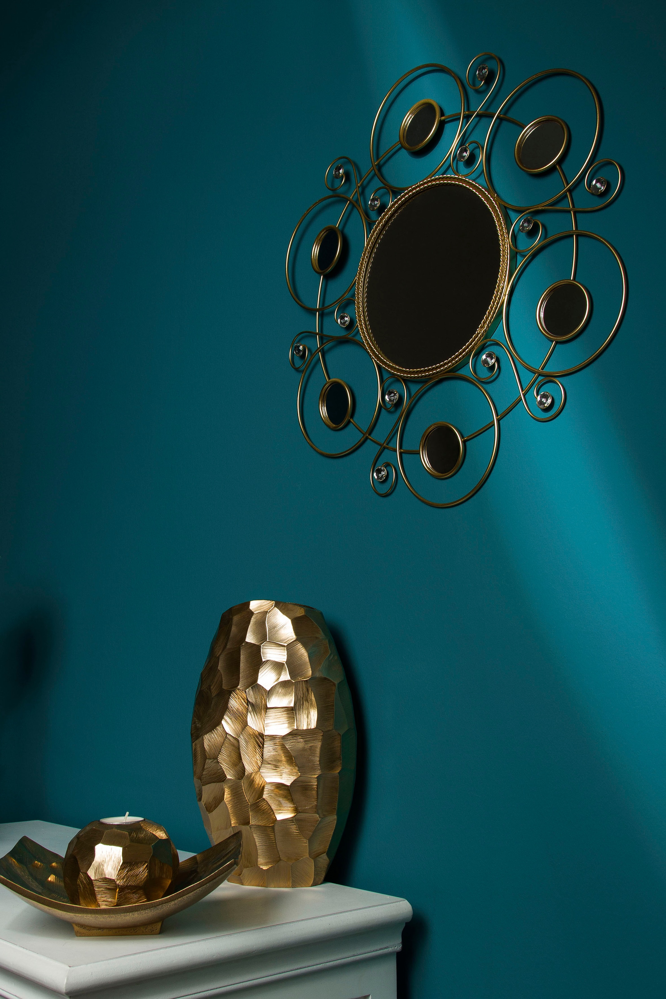 Myflair Möbel & Accessoires Dekospiegel »Helios, gold«, (1 St.), Wandspiegel,  Landhaus, rund, Rahmen aus Metall, mit Schmucksteinen online bei OTTO