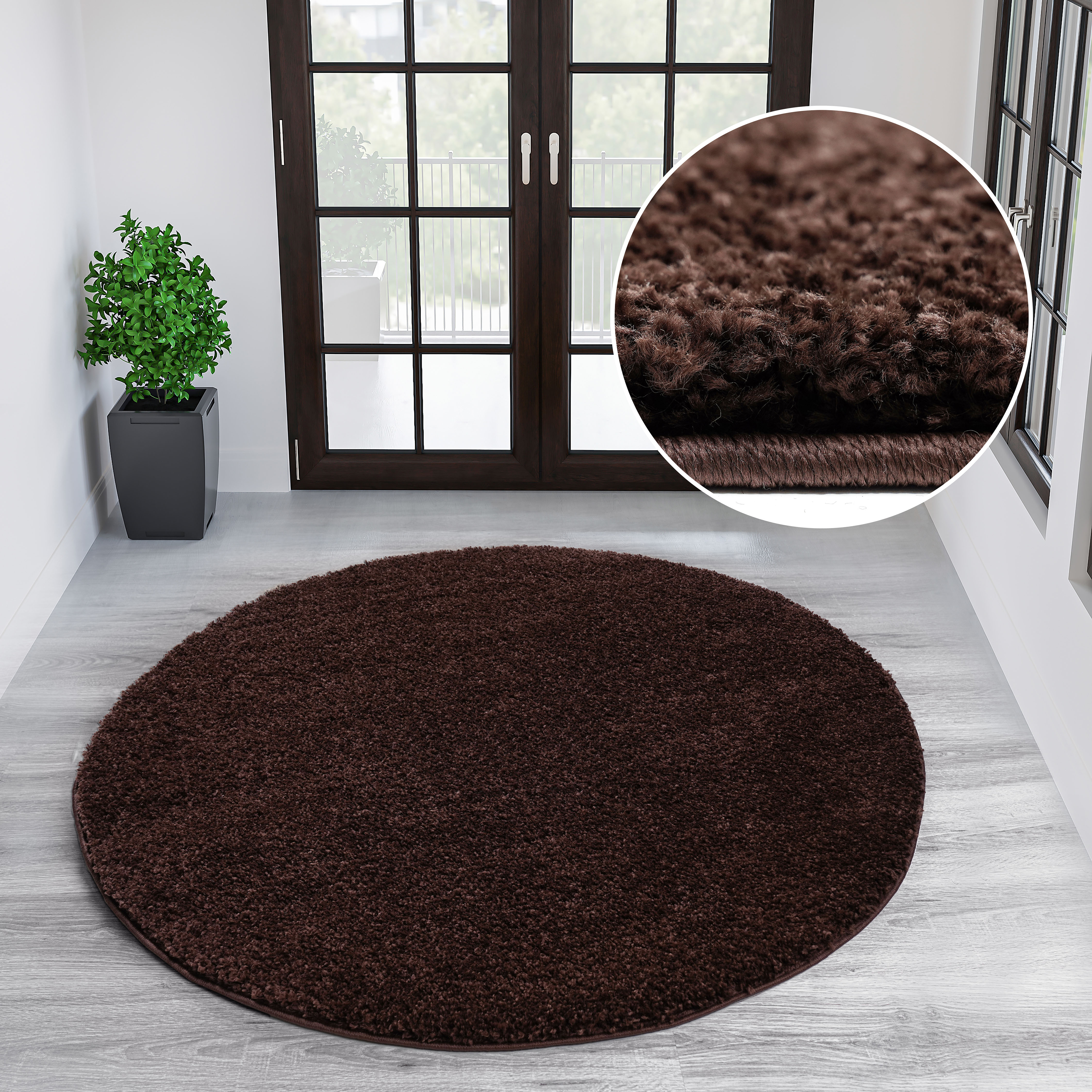 My Home Teppich »Viva Teppich rund« rund 45 mm Höhe Uni-Farben, einfarbig, besonders weich und kuschelig in braun