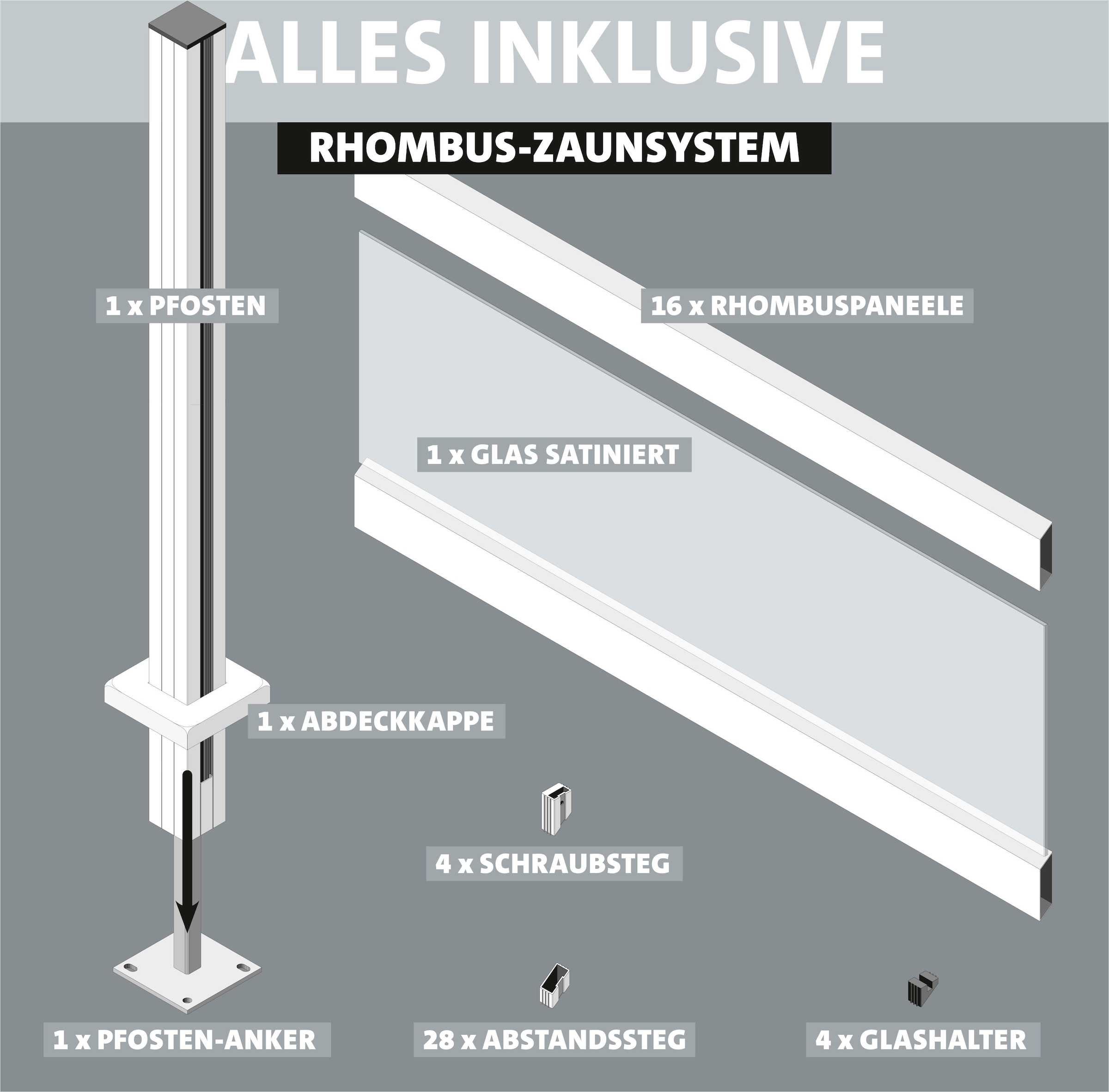 STAKET PRO Gartenzaun »Anbauzaun »Rhombus Mini« Breite 1800 mm - 1200 mm + Flächendruck 84« Zaunhöhe 180 cm, Zaunlänge 1,242 - 2,442 m