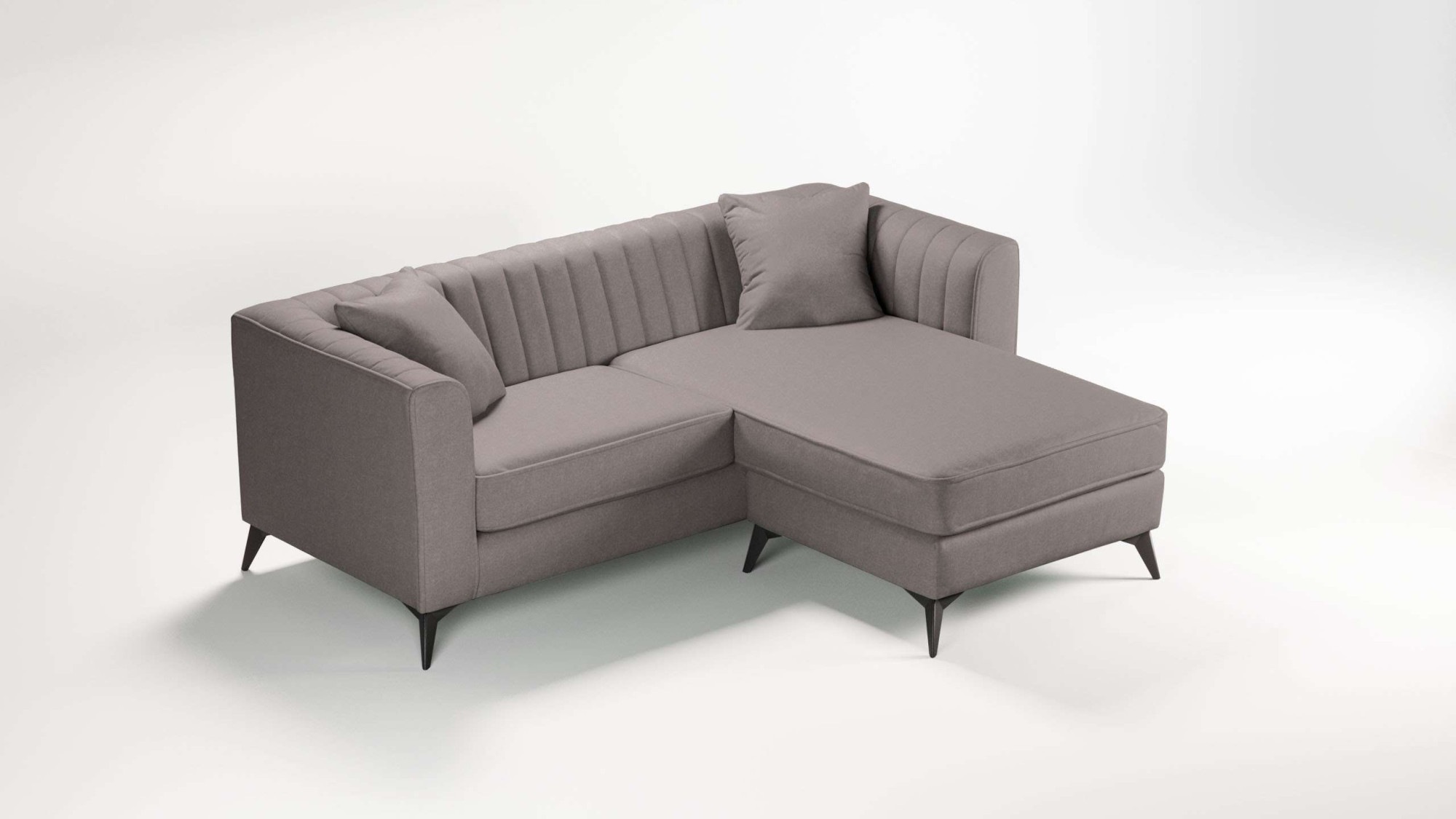 Places of Style Ecksofa »MATTHEW L-Form ideal für kleine Räume, Maße B/T/H: 201/162/74 cm«, elegantes Designsofa, feine Steppung im Rücken, incl. Zierkissen