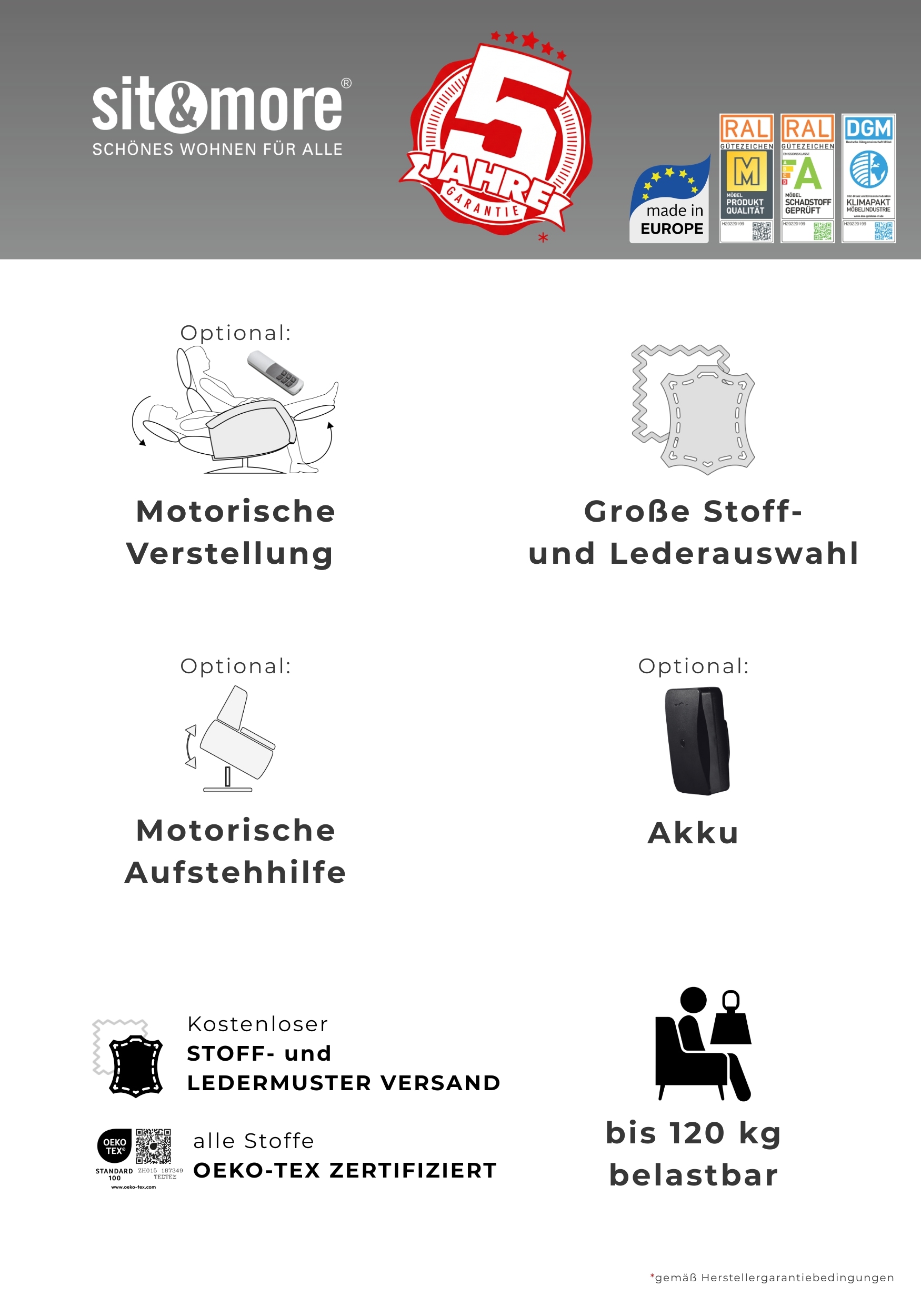 sit&more TV-Sessel »Tycoon mit Kopfteilverstellung und 360° Drehfunktion« wahlweise manuell oder elektrischer Funktion, auch mit Akku (kabellos)