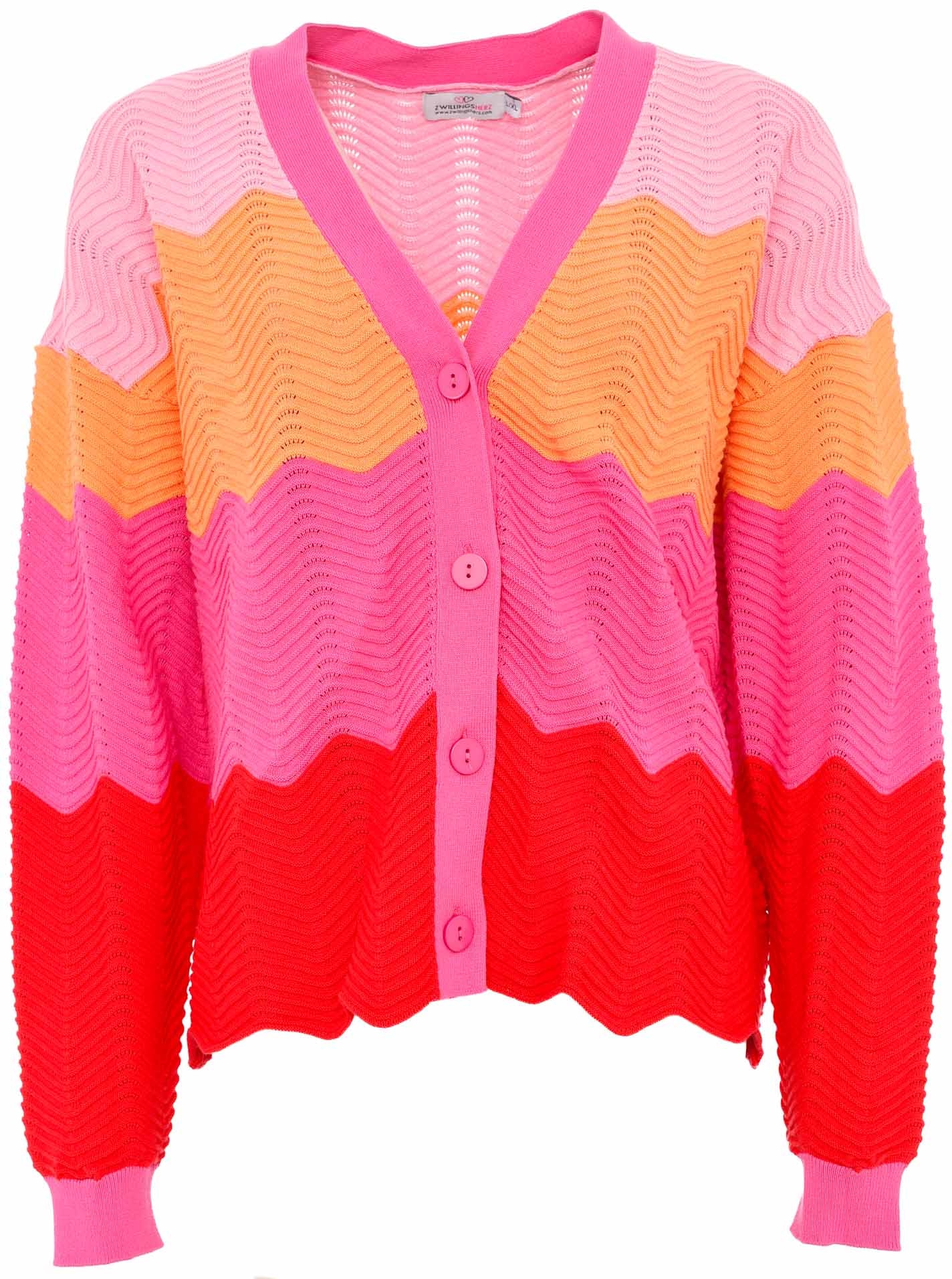 Zwillingsherz Strickjacke »"Block Wellen"«, Langarm, V-Ausschnitt, Knöpfe, Baumwolle, Wellenkante
