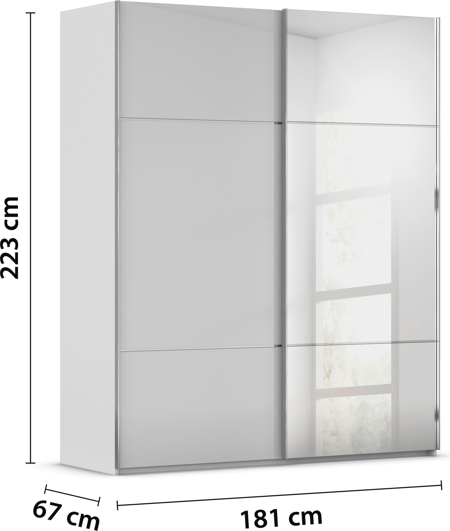 rauch Schwebetürenschrank »Kleiderschrank Schrank Garderobe Schlafzimmerschrank SCALE-TRIO«, edle dreigeteilte Front mit 2 Zierleisten Spiegel/Glas MADE IN GERMANY