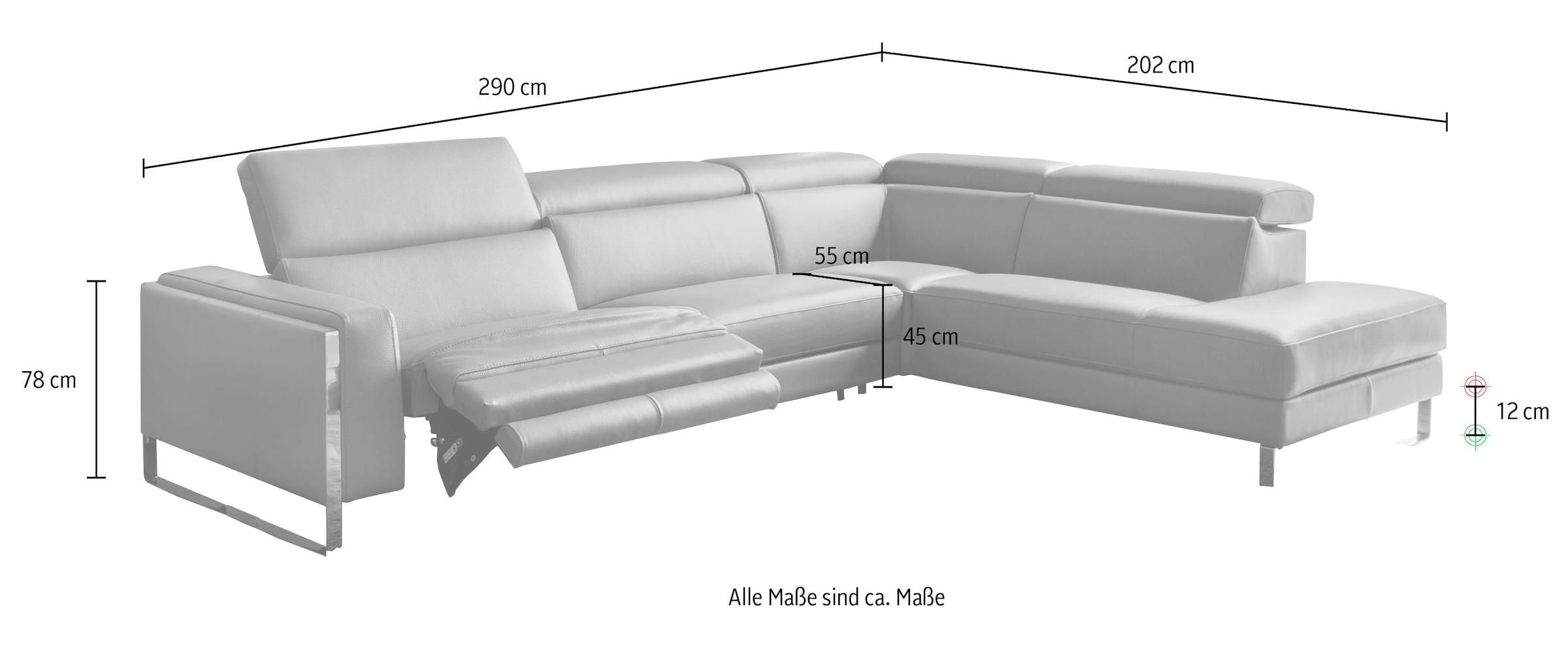 CALIA ITALIA Ecksofa »Pier, Design und erstklassiger Sitzkomfort im Einklang, L-Form«, mit elektrischer Relaxfunktion, in hochwertigem Lederbezug