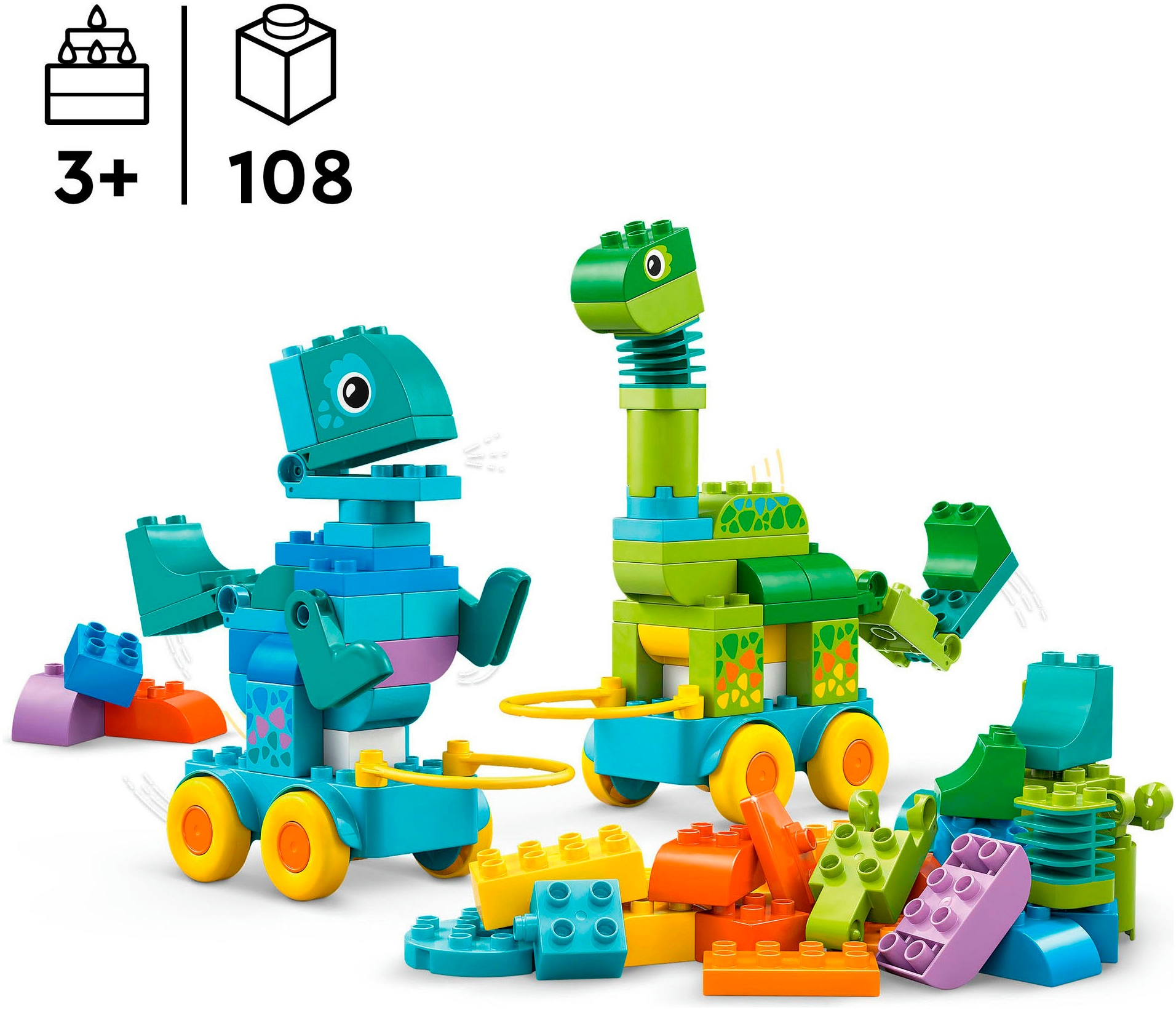 LEGO® Konstruktionsspielsteine »Dinos auf Rädern 3-in-1-Set (10451), LEGO DUPLO Town«, (108 St.), Made in Europe