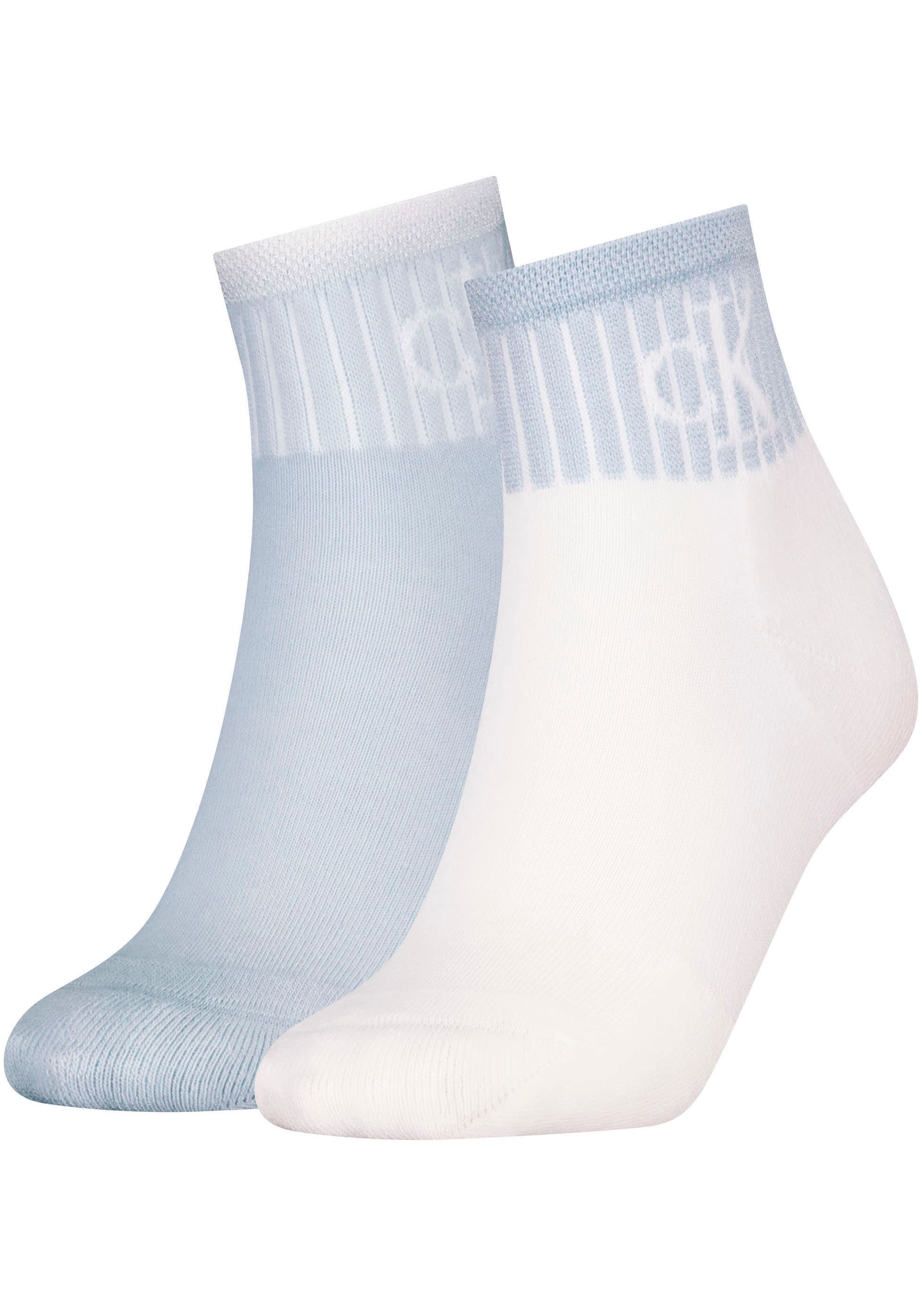 Calvin Klein Jeans Socken »CKJ WOMEN QUARTER 2P GLOSSY RIB«, (2 Paar), mit dezentem Logo-Design