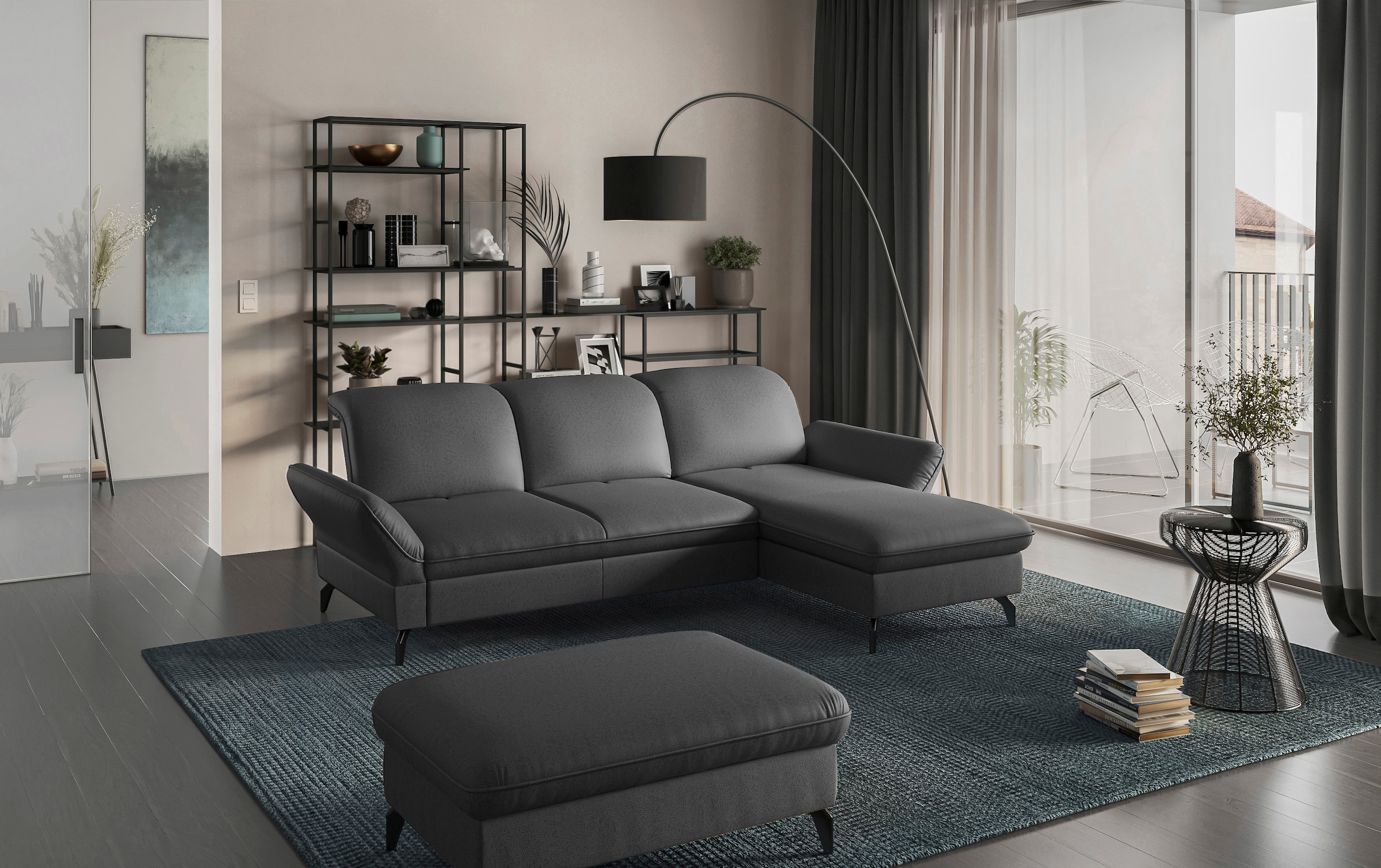 sit&more Polsterhocker »Leandro«, mit schwarzen Metallfüßen