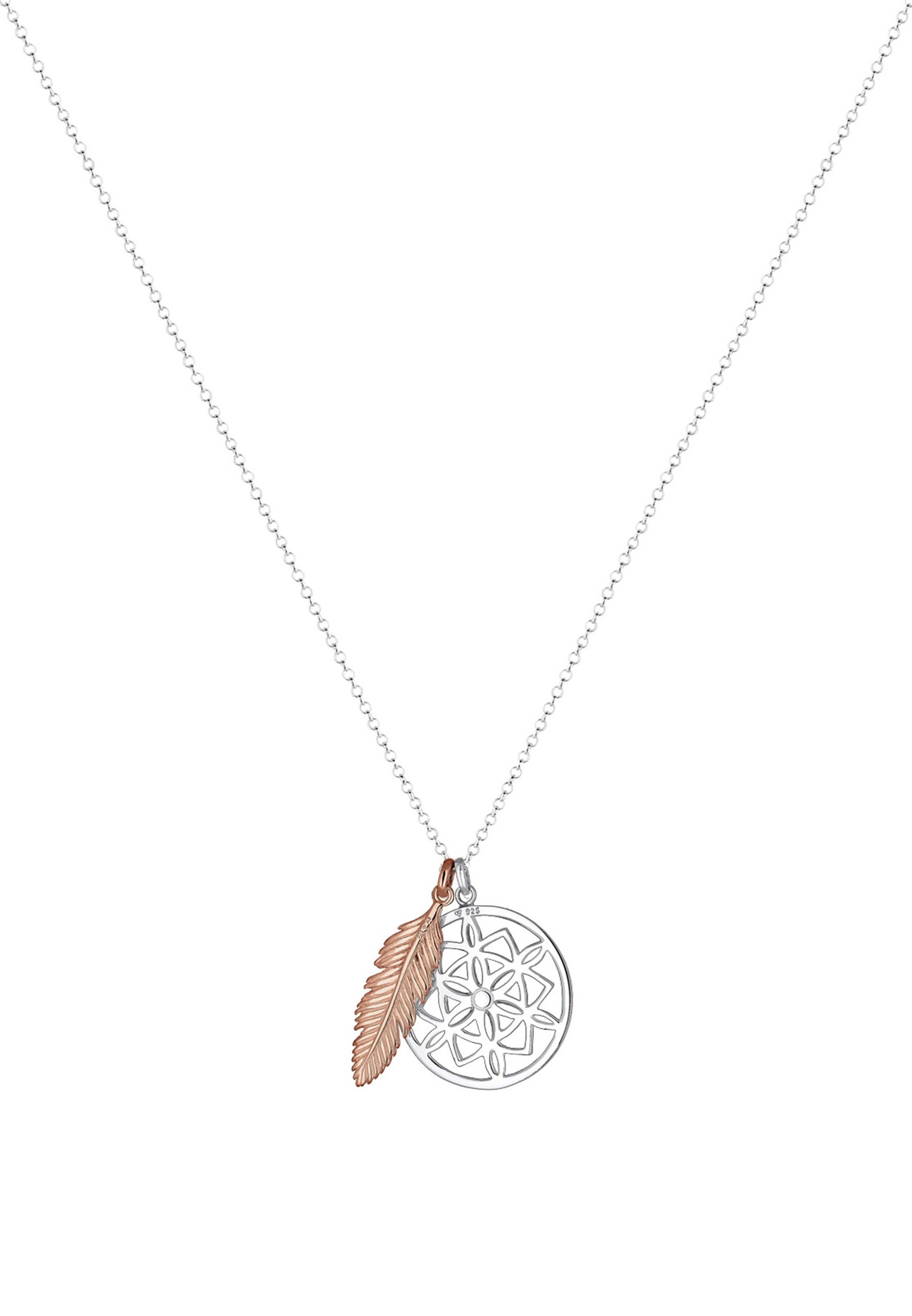 Elli Kette mit Anhänger »Halskette Ornament Feder Anhänger Traumfänger 925 Sterling Silber bicolor«