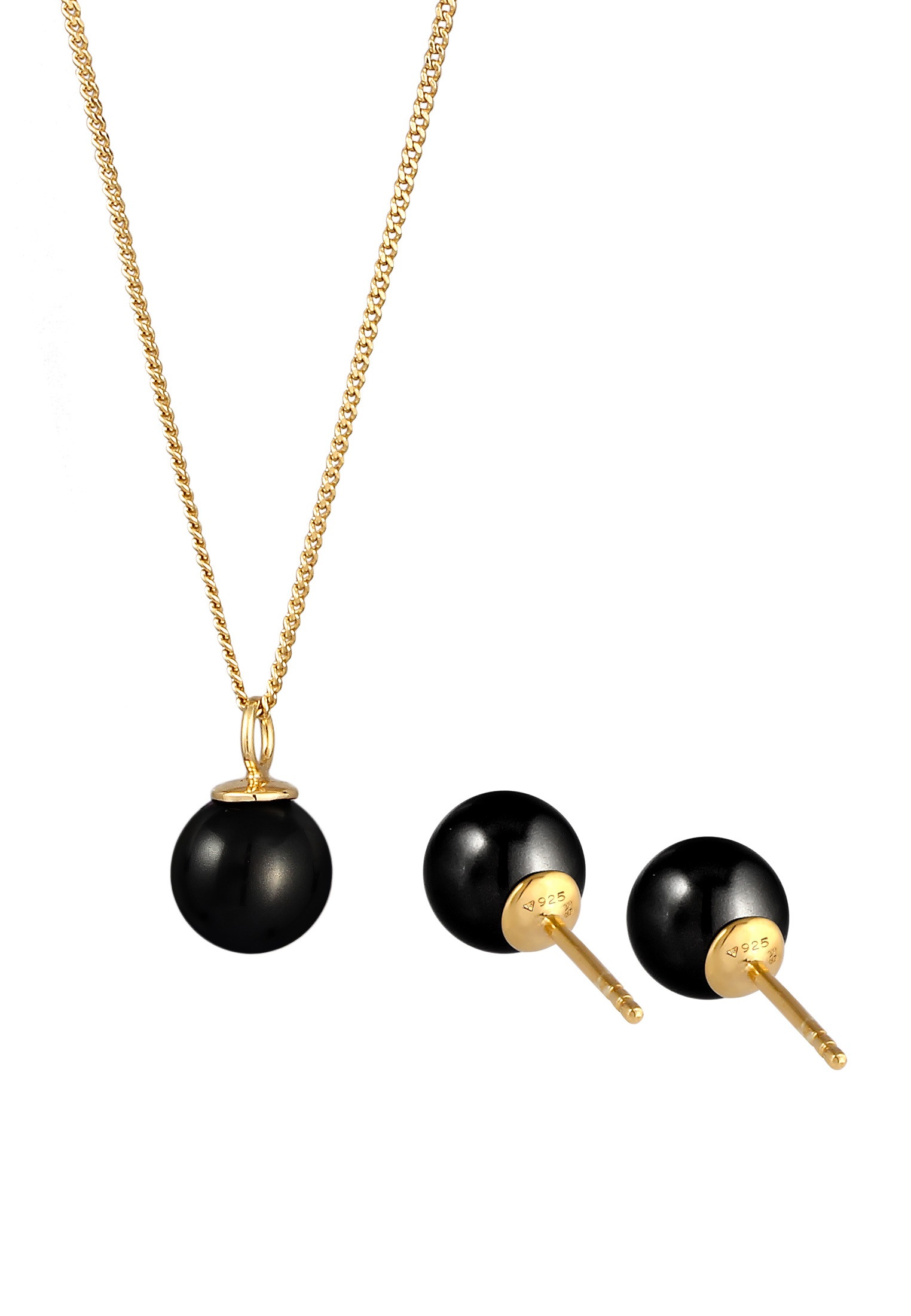Nenalina Ohrring und Ketten Set »Schmuckset Synthetische Perle Schwarz 925 Sterling Silber, mit Kristallen von Swarovski®«