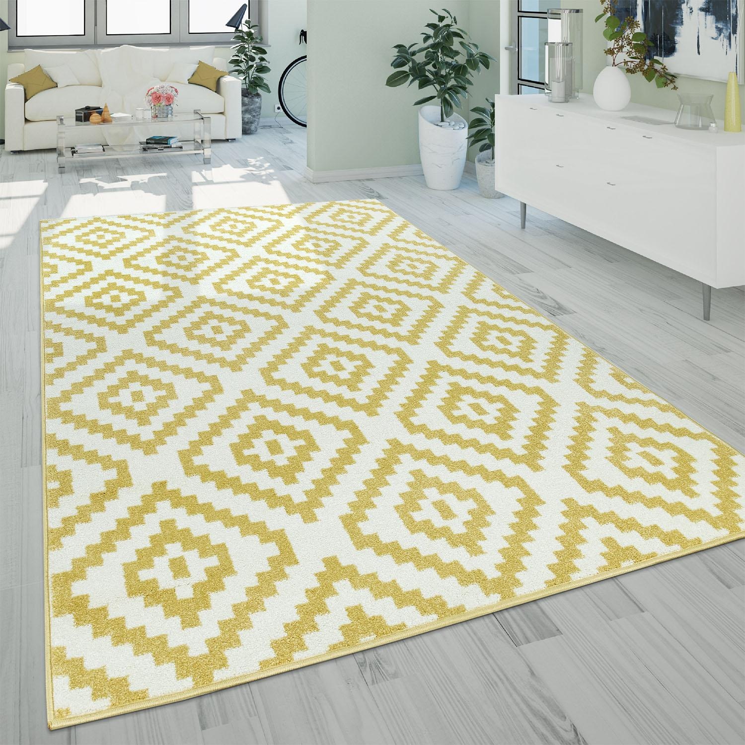 Paco Home Teppich »Stella 400«, rechteckig, 16 mm Höhe, Kurzflor, Pastell Farben, Rauten Design, Wohnzimmer