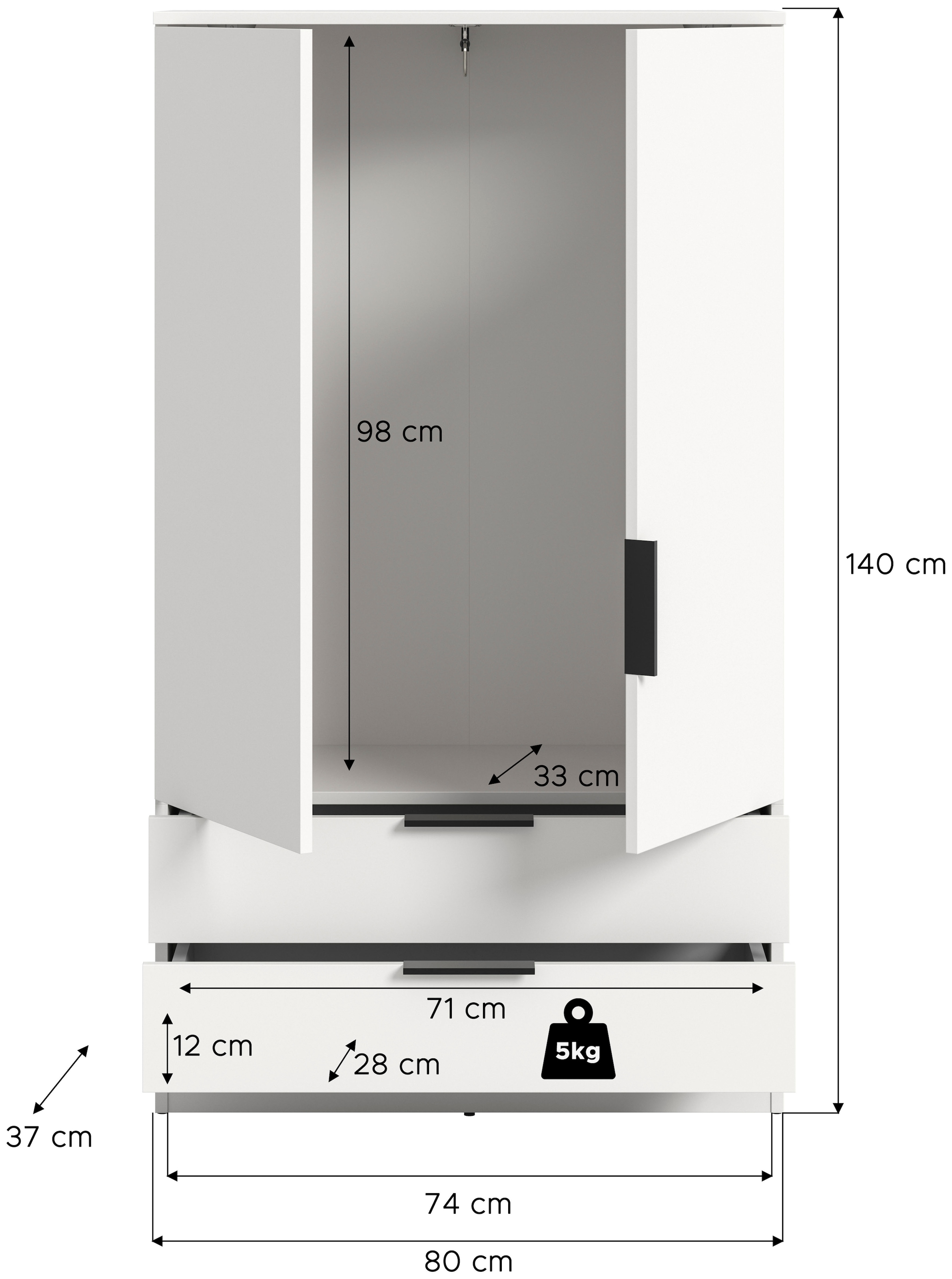 Home affaire Wäscheschrank »SKARDE, TOPSELLER!, Kleiderschrank, Schlafzimmerschrank, Schrank« Höhe: 140 cm, 2 Türen, 2 Schubladen, 1 Kleiderstange, 1 Stk. tlg. OTTO BESTSELLER, Garderobe, Universalschrank, Flurschrank, Schrank