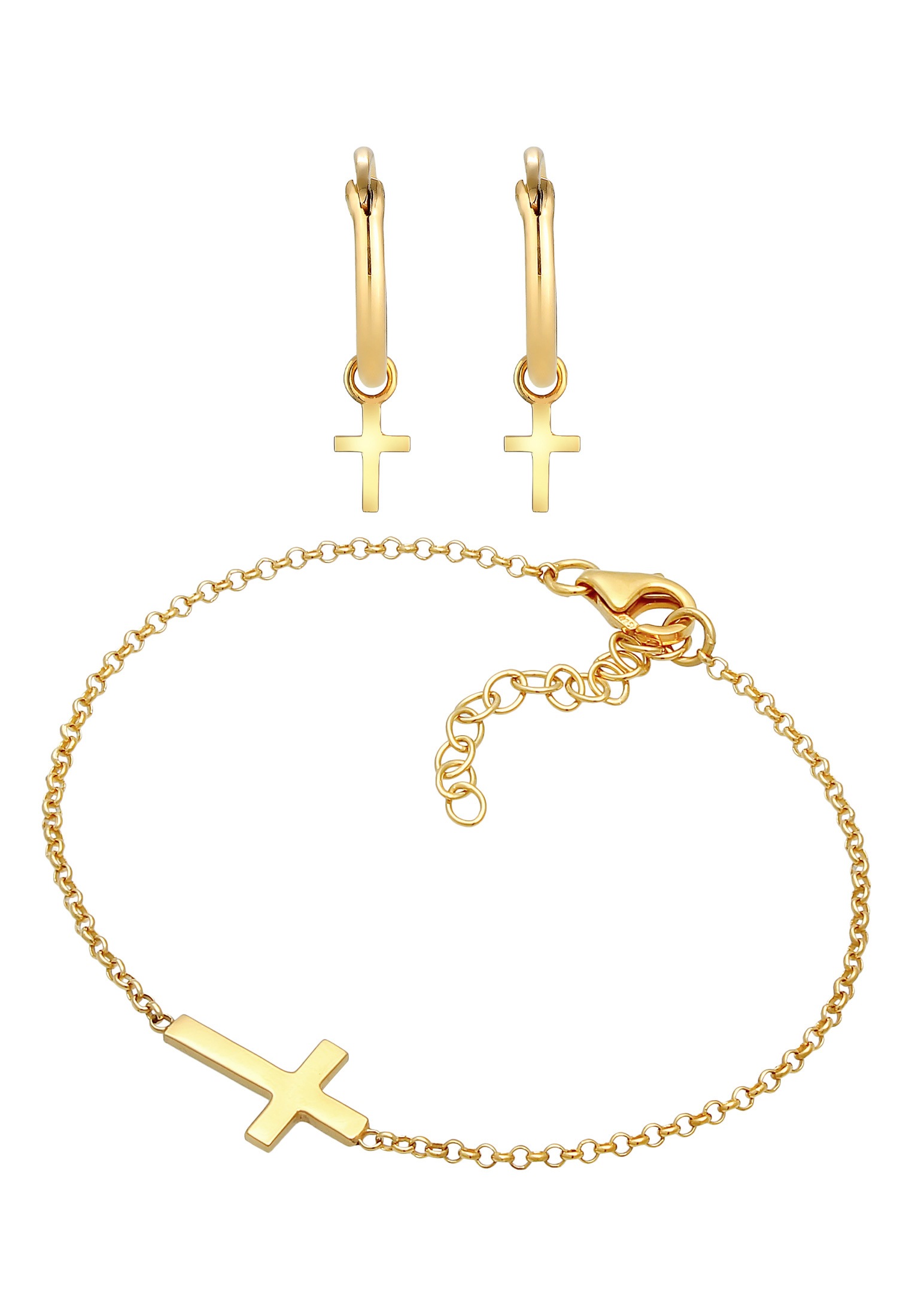 Elli Ohrring und Ketten Set »Schmuckset Kreuz Symbol Armband Ohrstecker Set 925 Silber«