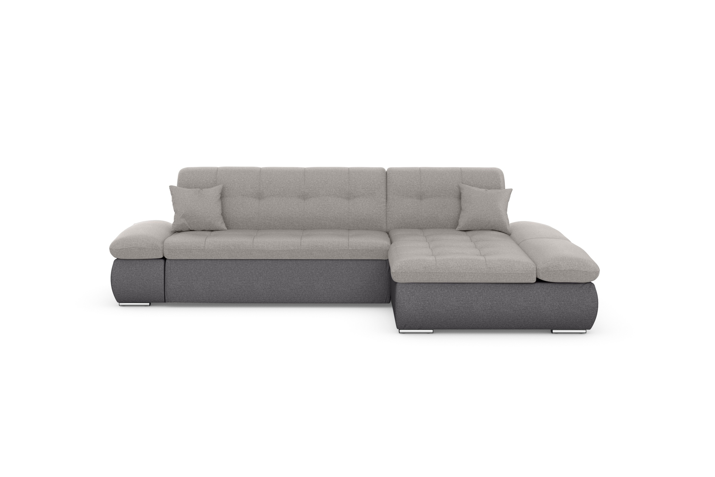 DOMO collection Ecksofa »Moric, L-Form, XXL-Sofa - Breite 300cm«, wahlweise mit Bettfunktion und Armteilverstellung, grau-silber