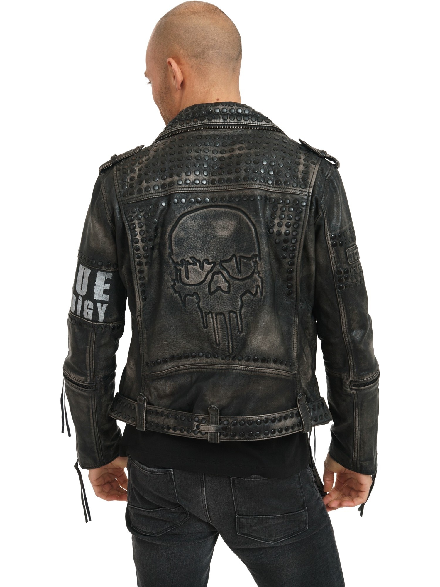 trueprodigy Lederjacke »Dwayne mit Nieten, Print und Waschung« ohne Kapuze