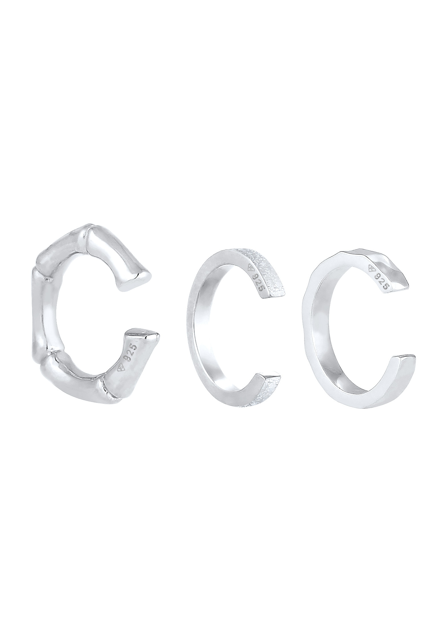 Kuzzoi Paar Ohrklemmen »Ohrringe Earcuff 3er Set Geo-Organic Bambus Design 925 Silber«