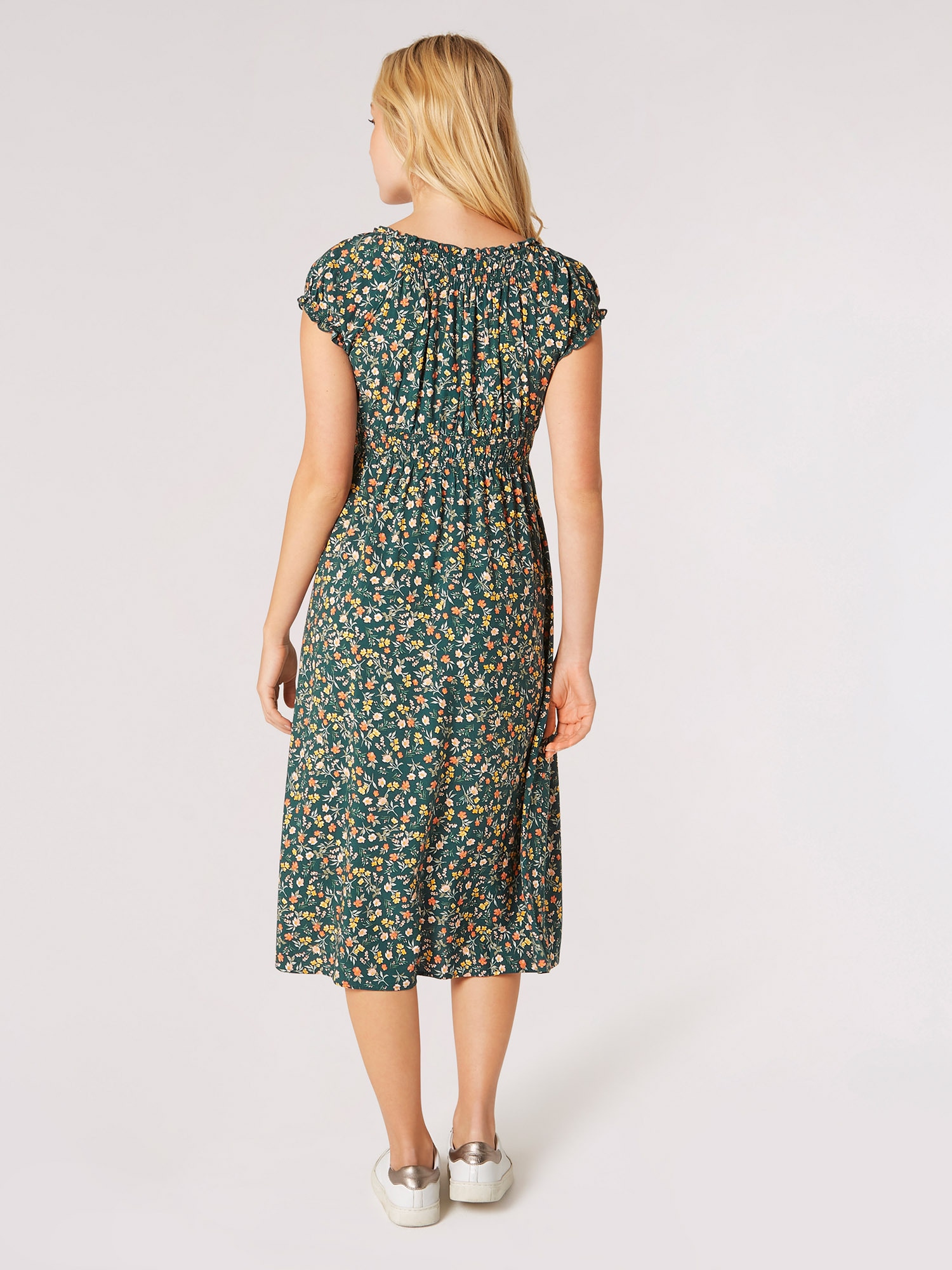 Apricot Midikleid »Florales Midikleid« mit gesmokter Taille