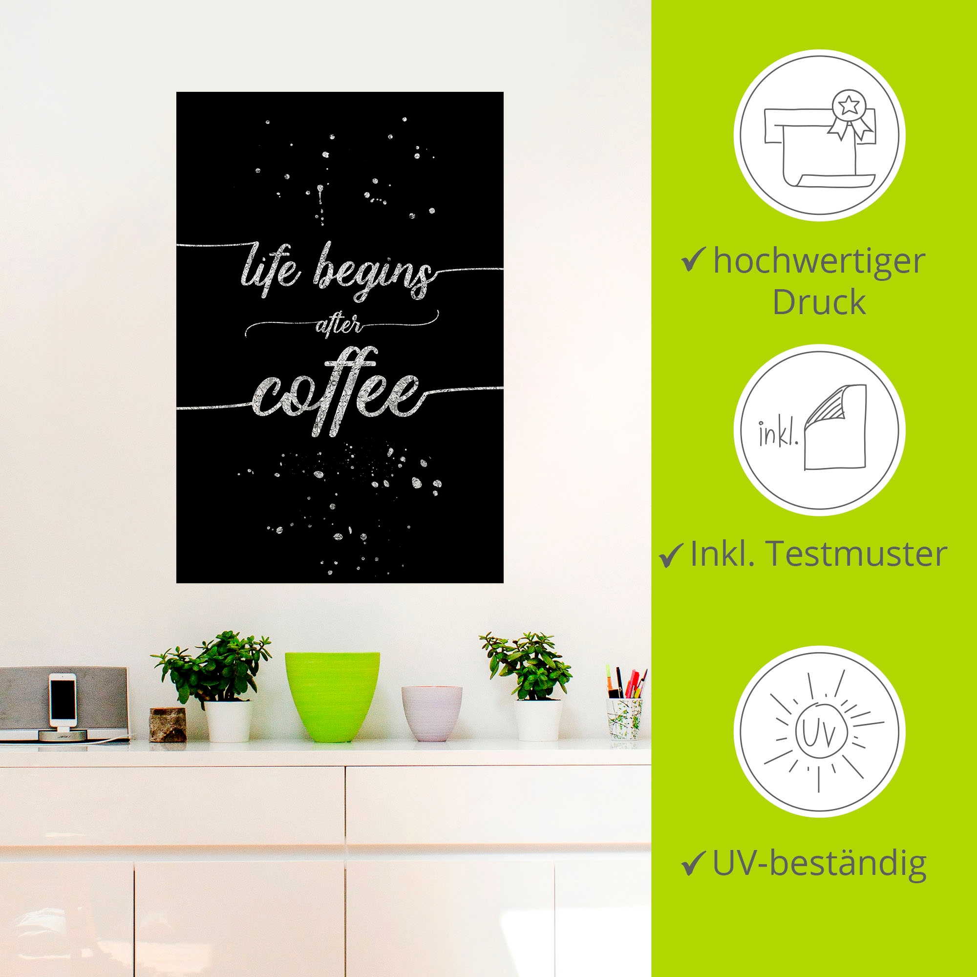 Artland Wandbild »Leben beginnt nach dem Kaffee«, Sprüche & Texte, (1 St.), als Alubild, Outdoorbild, Leinwandbild, Wandaufkleber, versch. Größen